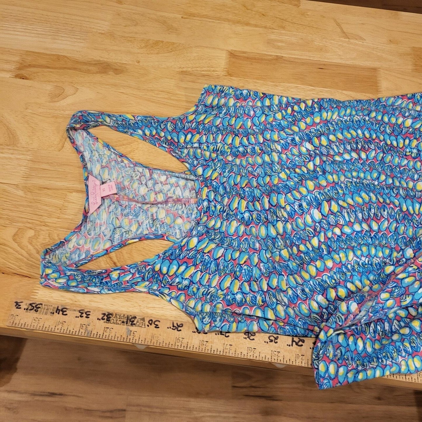 Lilly Pulitzer Muscle Print Blue Tank Maxi T-shirt Dress 60" Long 17" Pit 2 Pit