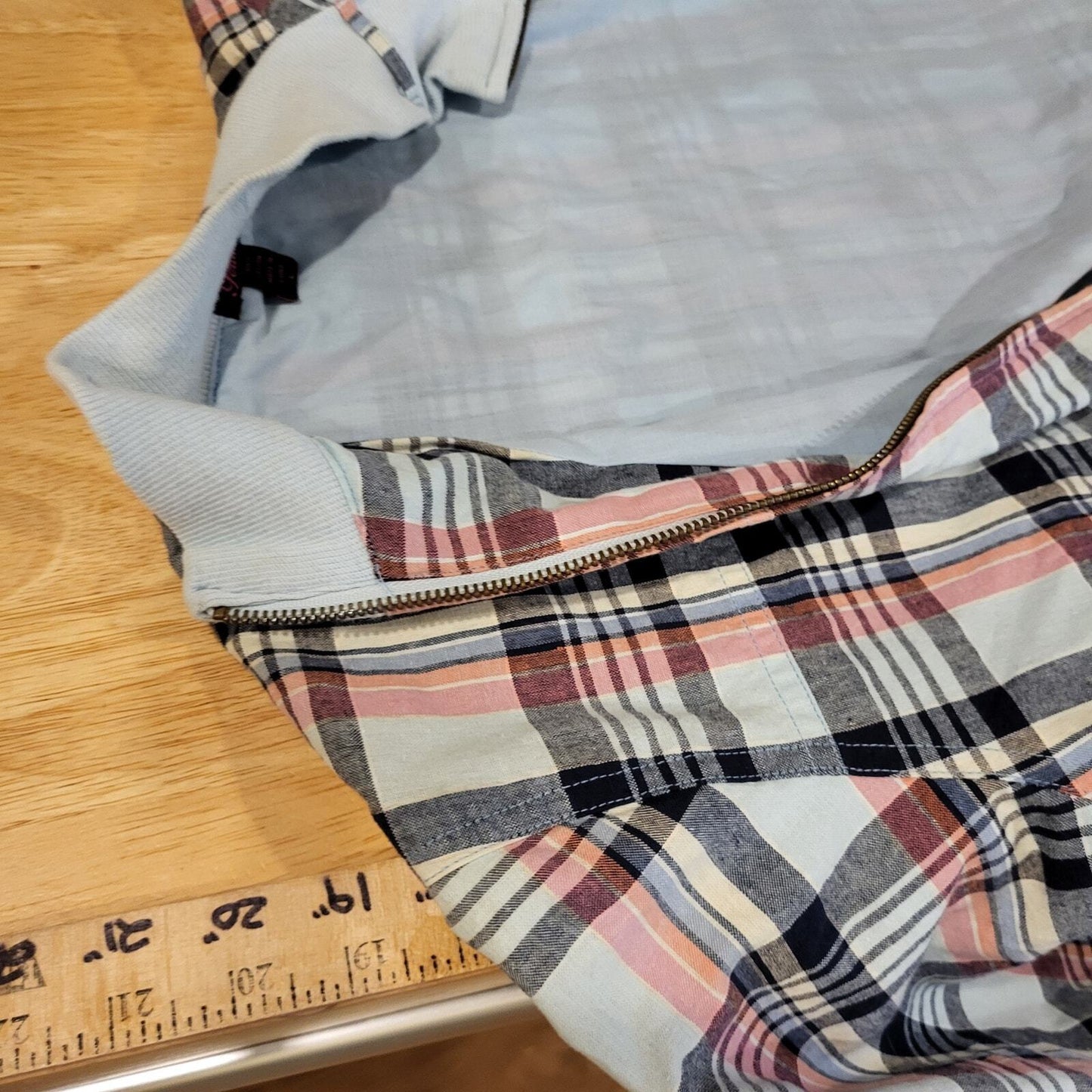 Feathers 100% Cotton 90's Plaid Blue Y2K Bomber Jacket Pockets Zipper large