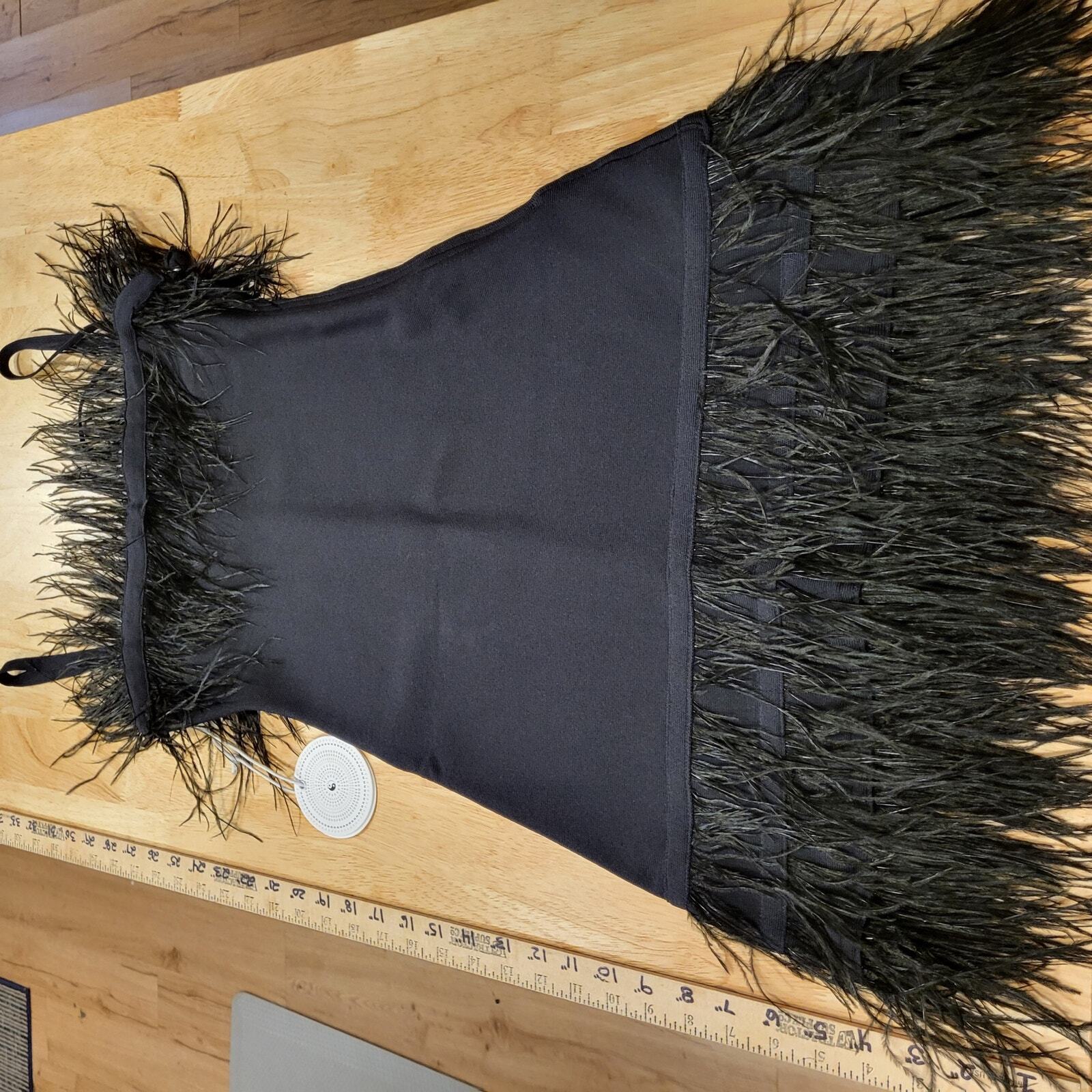 Staud Etta Black Feather Bodycon Spaghetti Strap Dress XS