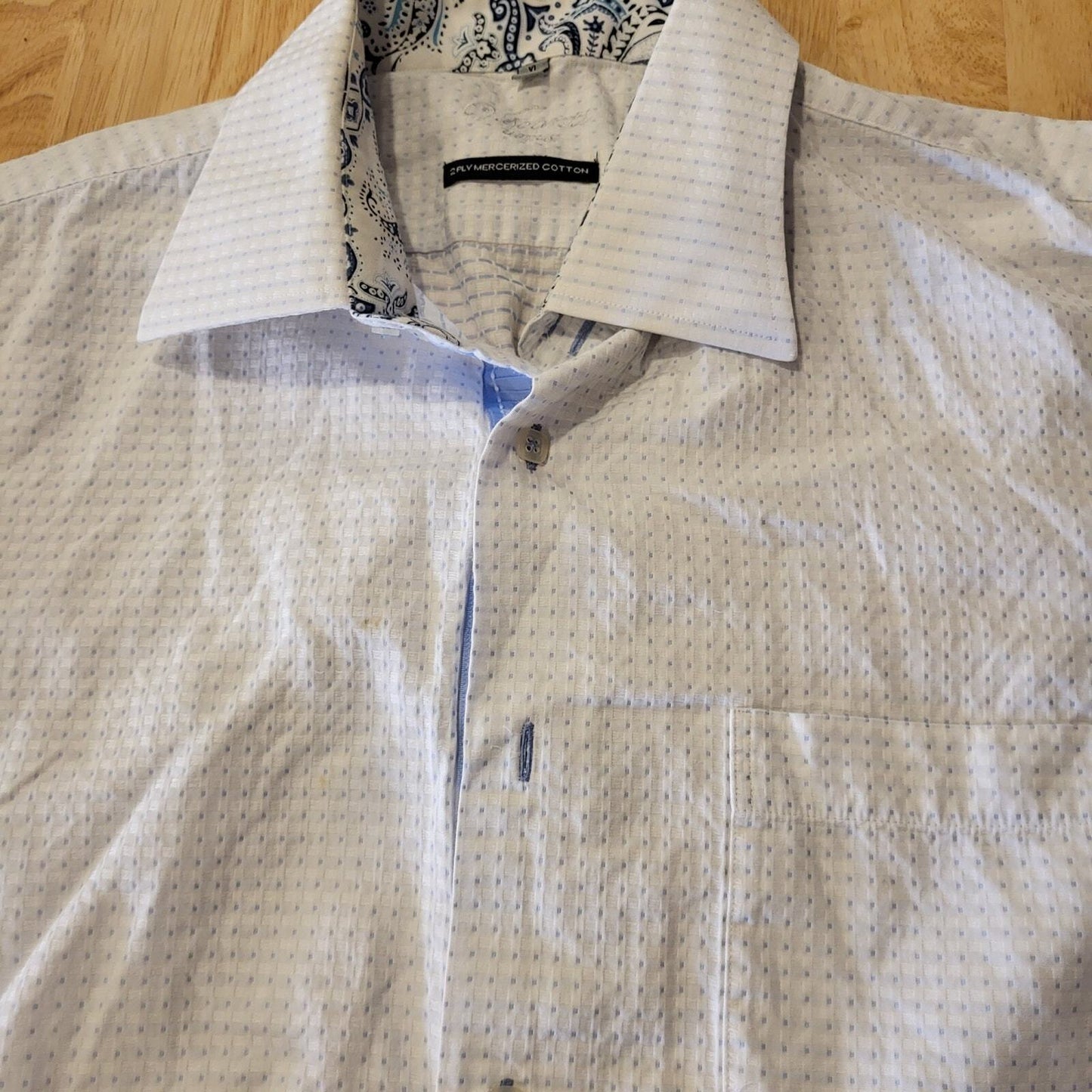 Visconti Men's White & Blue Cotton Button Down Collared Dress Shirt XL Blue