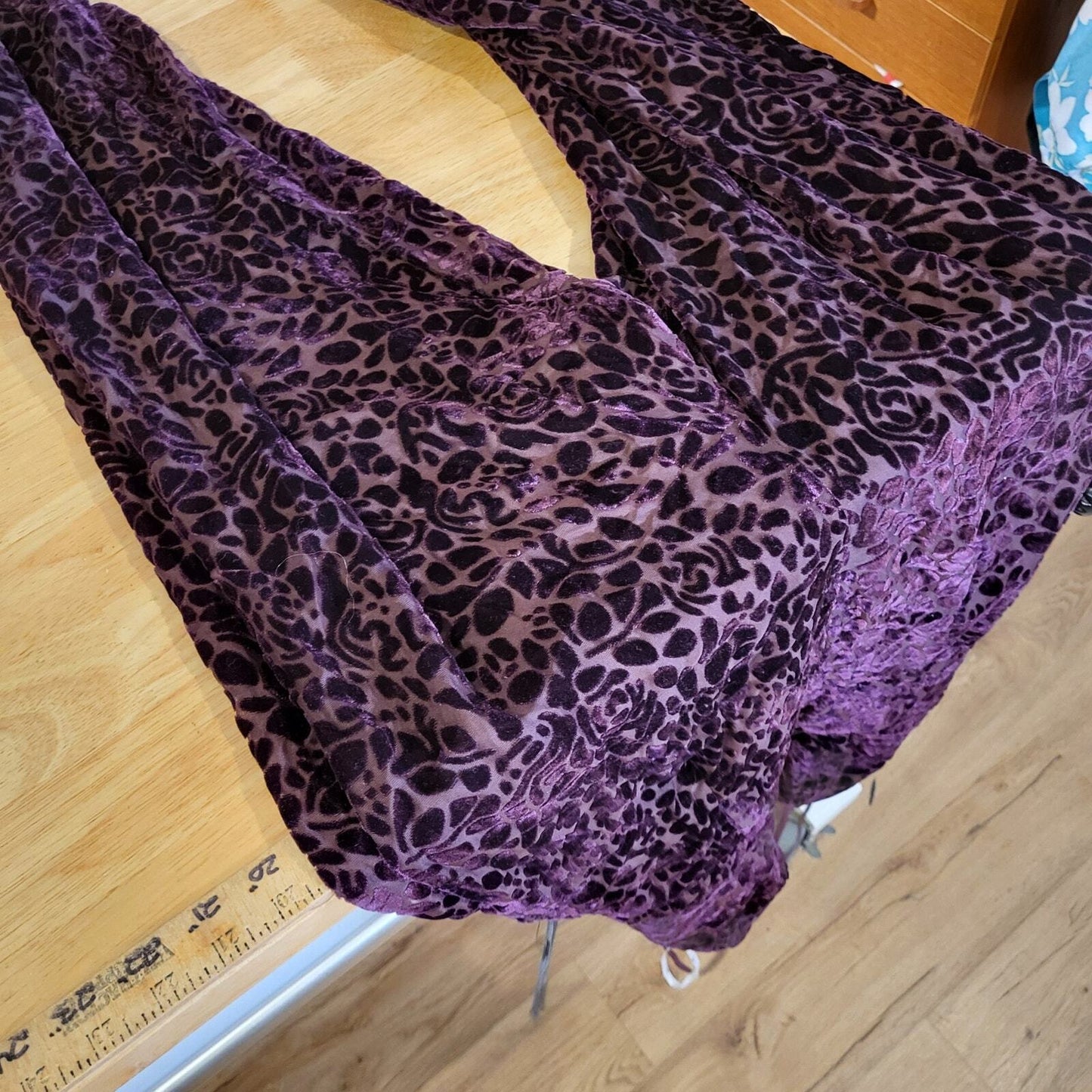 Lulu's Purple Plum Velvet Floral Burnout Spaghetti  Crisscross Back Wide leg