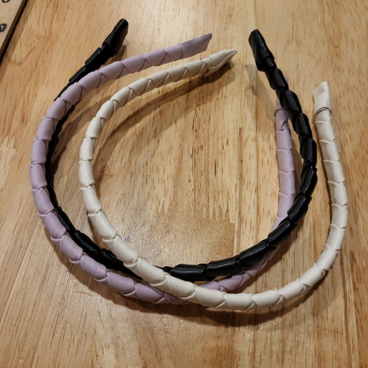 3 New Without Tags Headbands Faux Leather Wrapped Purple White Black
