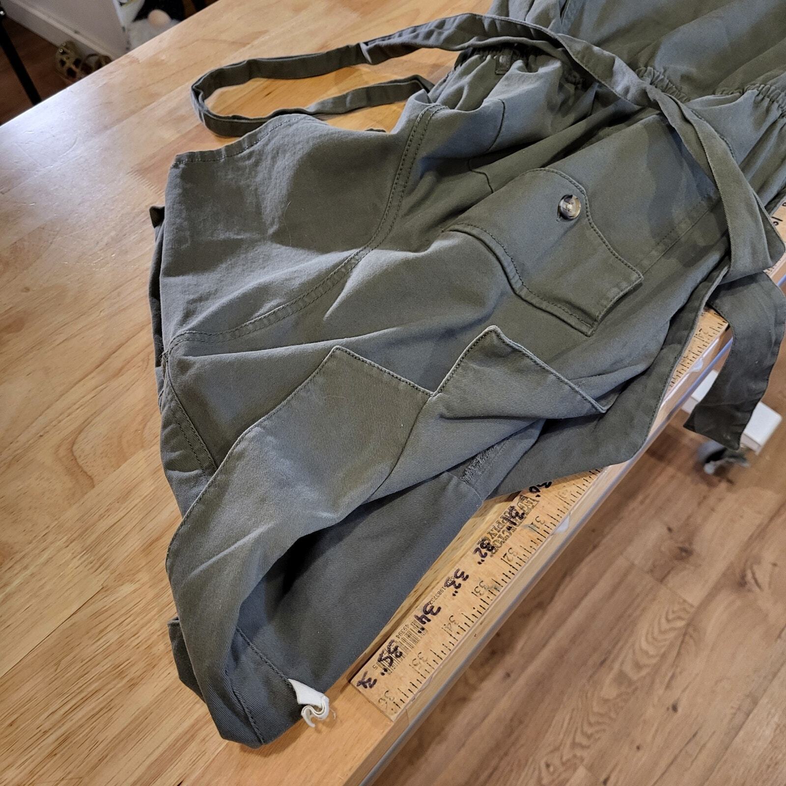 A.N.A 2X Army Green Short Sleeve Jumpsuit Button Collared Pockets Cotton