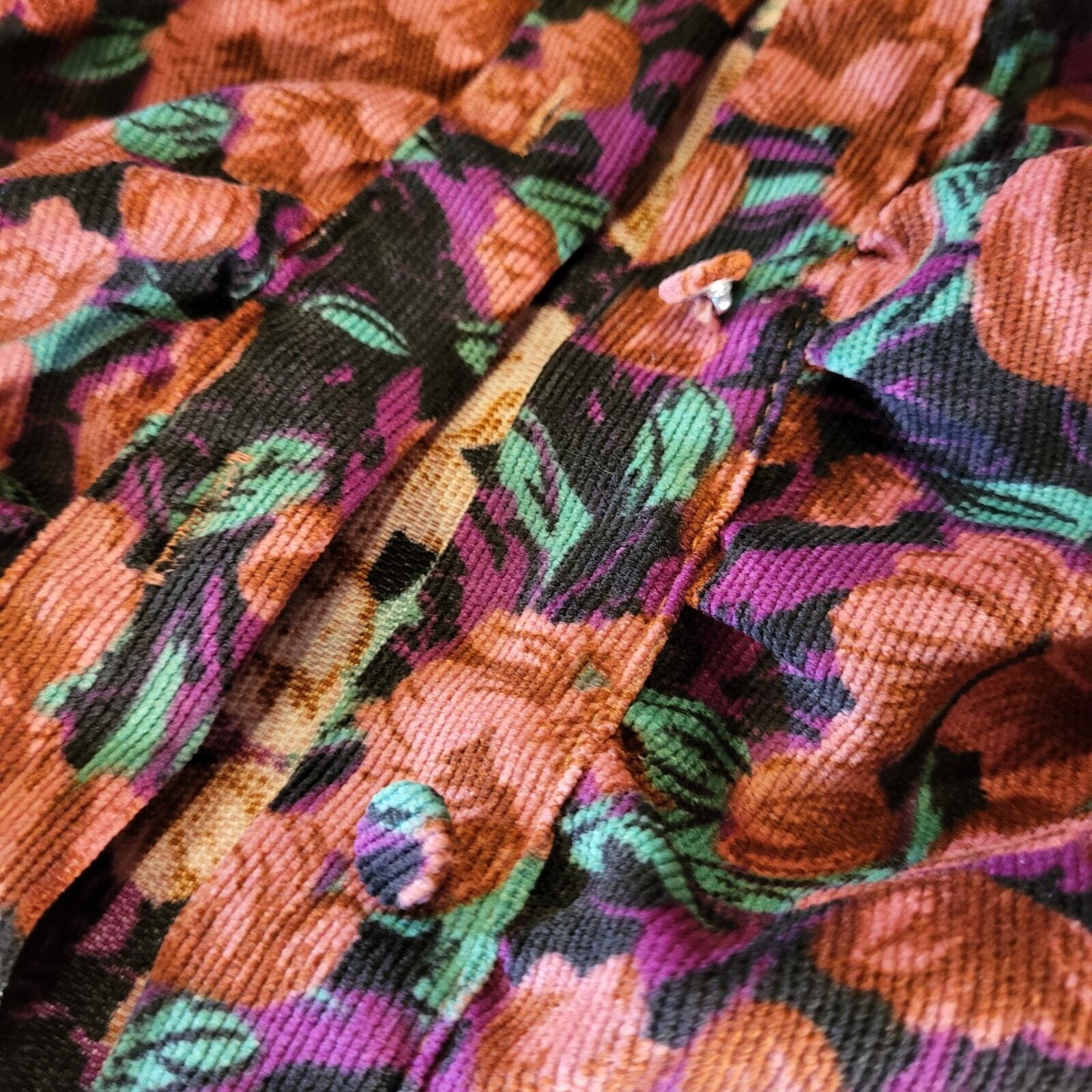 Fate Size Small Floral Pink Corduroy Collard Shirt Dress Gathered Button Down