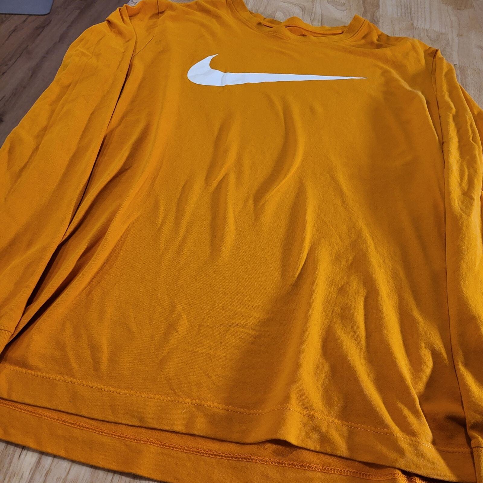 The Nike Tee Dry Fit Orange Long Sleeve Jersey T-shirt Large 21" Pit 2 Pit