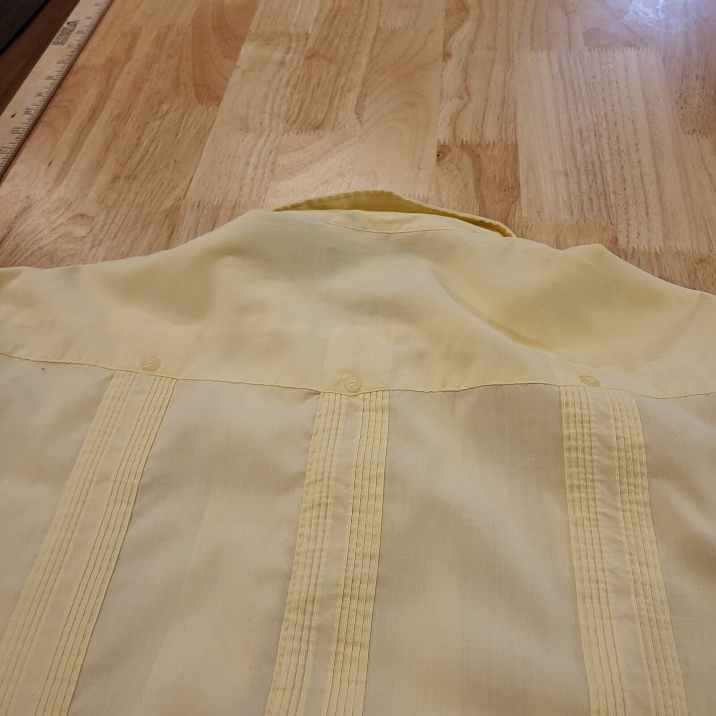 Yellow Guayabera Cuban Cotton Blend Button Down Collared Shirt 27" Pit2pit