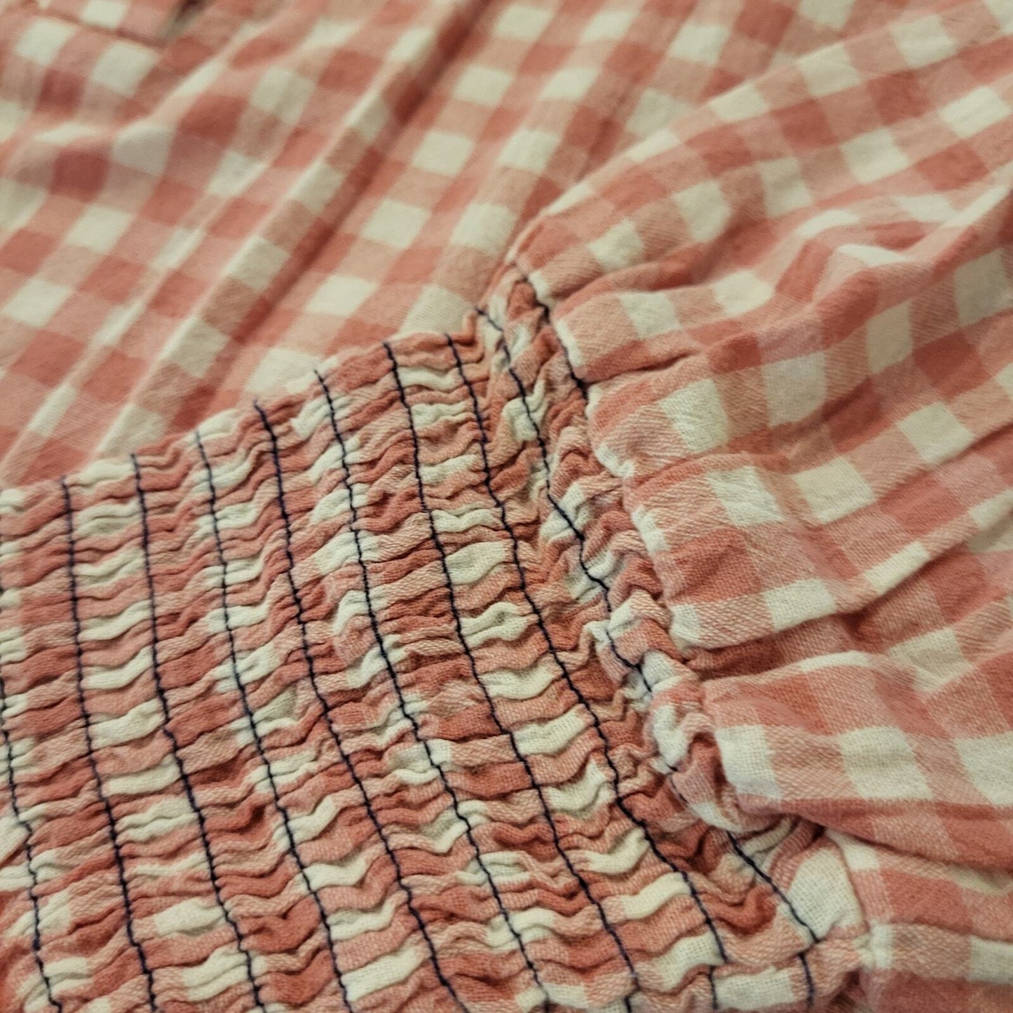 Rochelle Behrens The Shirt Gingham Pink Sheered Collar & Cuff Cotton Long Sleeve