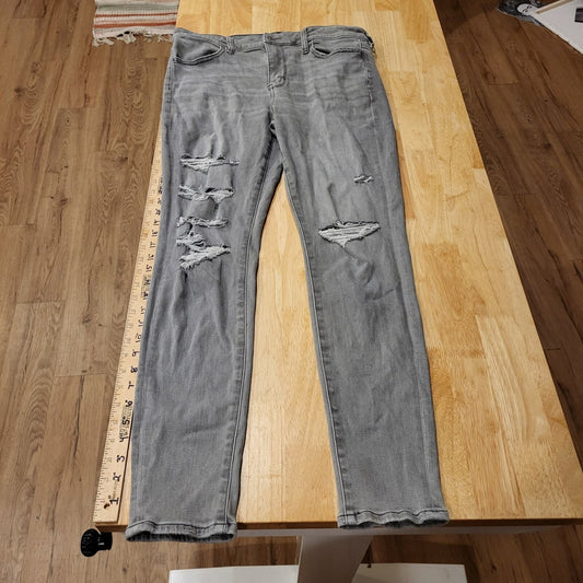 American Eagle Gray High Rise Jeggings 12 Long Distressed 41" Long 