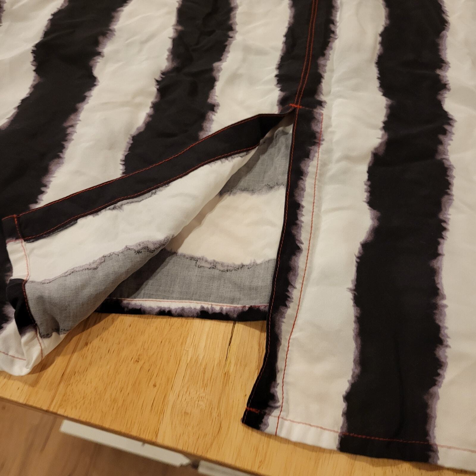 Black & White Striped Button Down Collared Shirt Beetlejuice Med 21" P2P