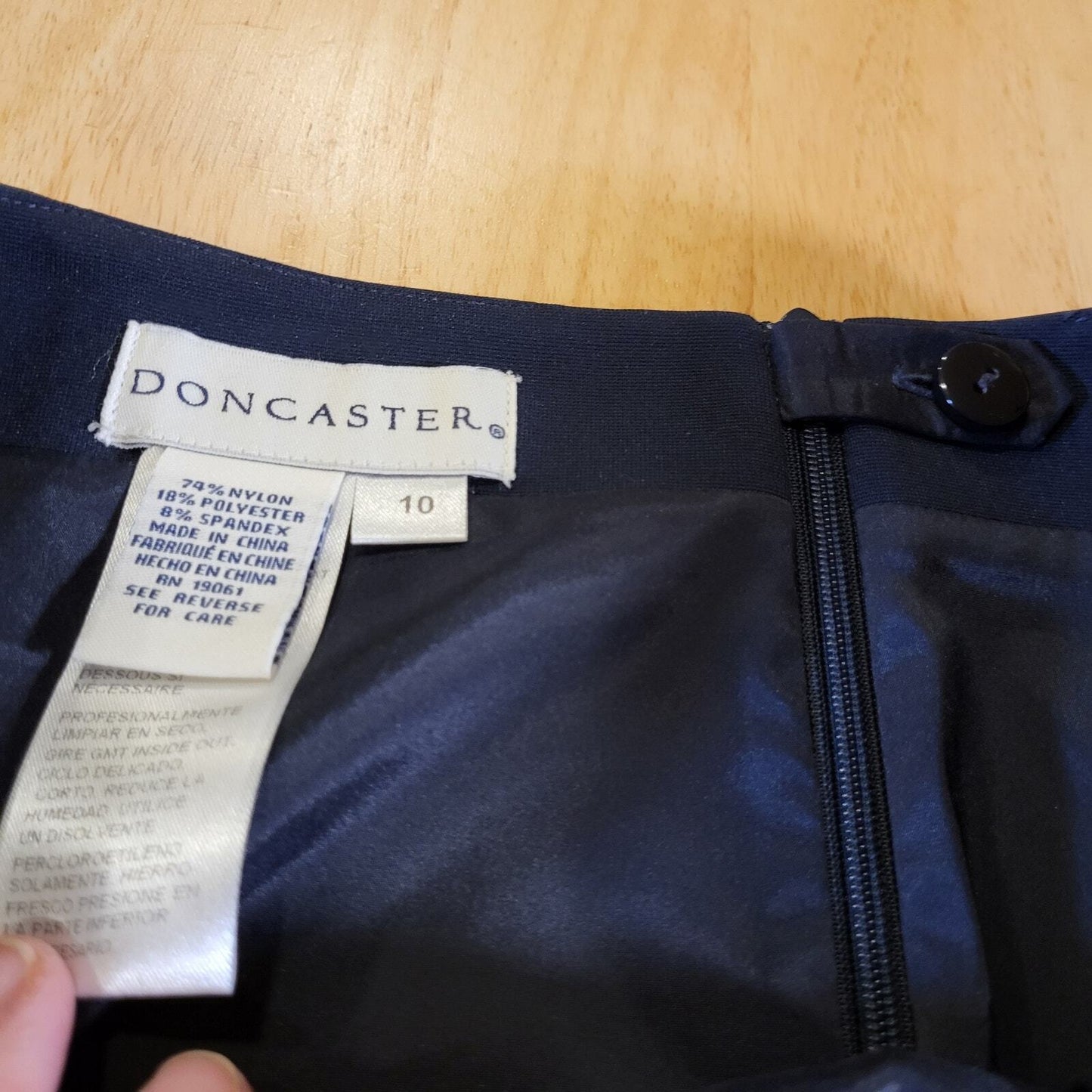 Doncaster Navy Blue Pencil Skirt Gold Circle Metal Detail 10 