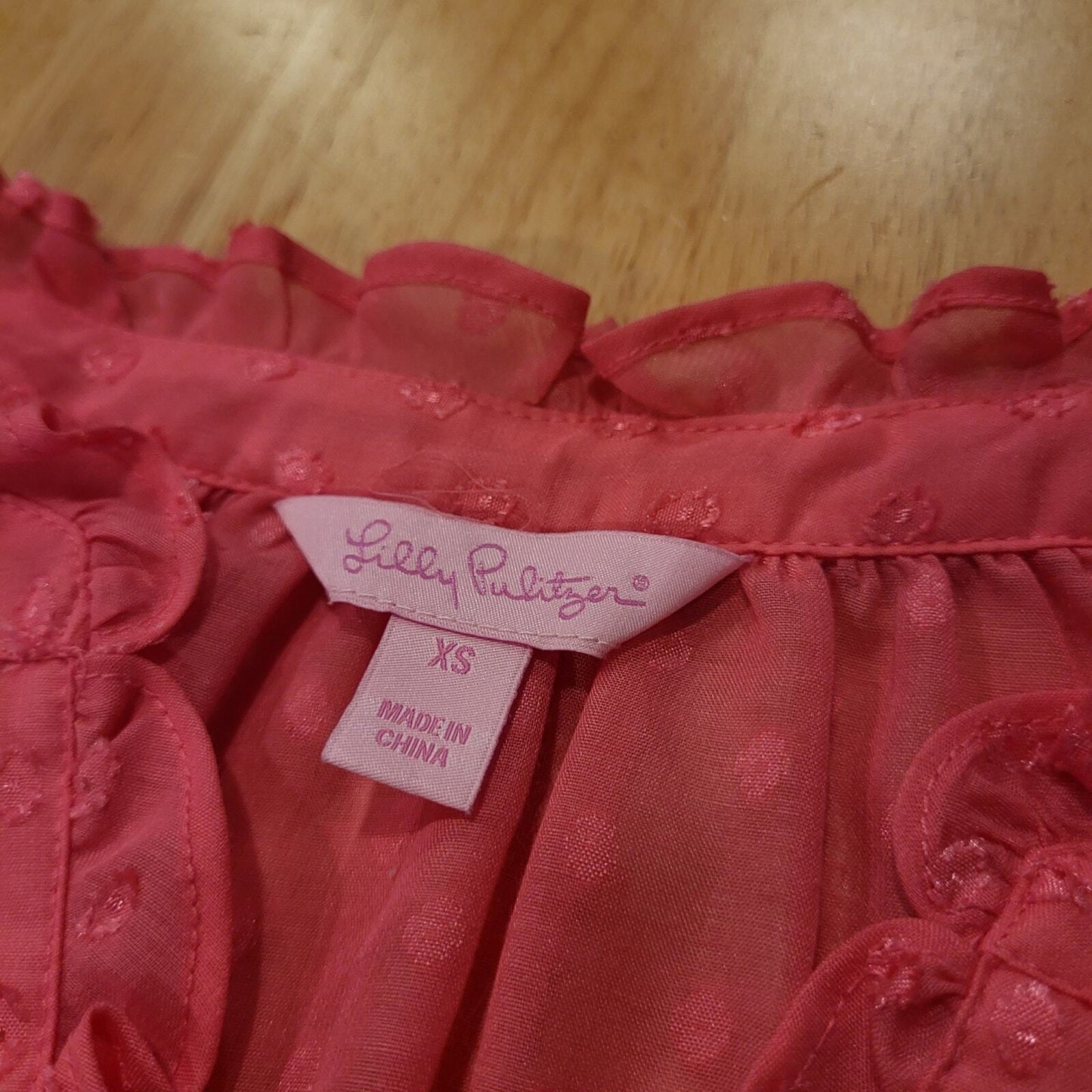 Lilly Pulitzer Pink Ruffle Button Collar Puff Sleeve Polka Dot Blouse S