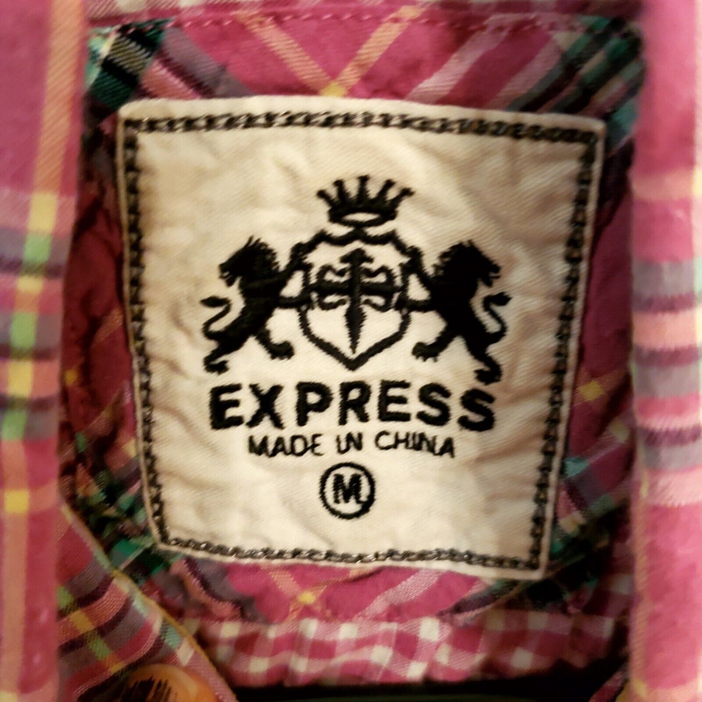 Pink vintage Y2K Plaid Express Short sleeve pearl Button Front Pocket Medium