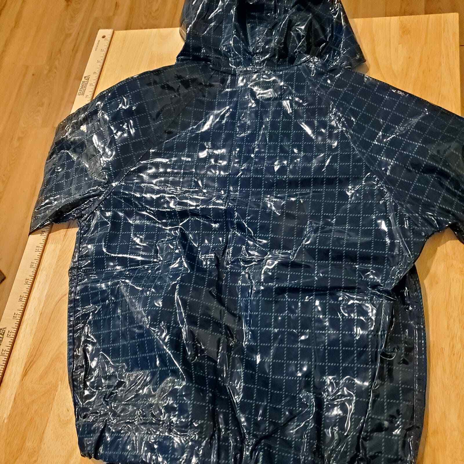 Banner House Asheville Blue Green Plaid Rubber Rain Coat Vintage