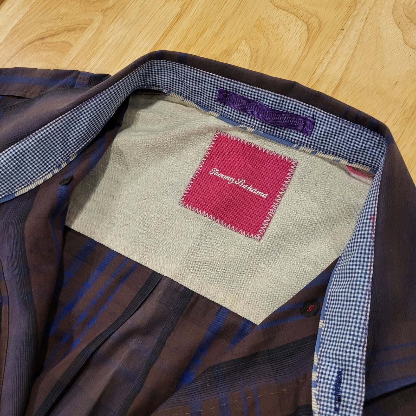Tommy Bahama Purple Plaid 100% Cotton Button Down Collared Shirt Contrast Cuff 