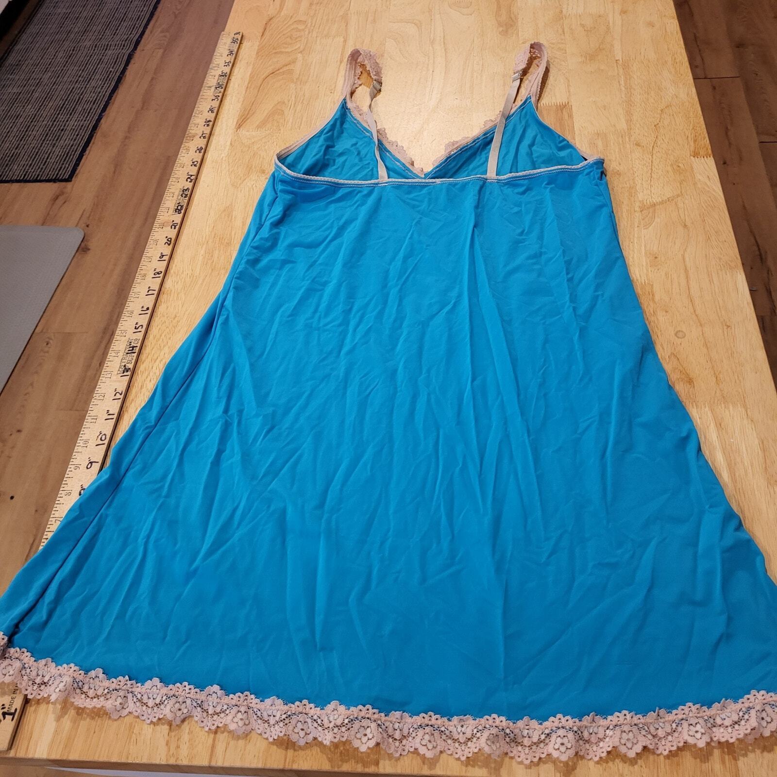 Honeydew Blue & Pink Lace Short Strappy Nighty Slip Dress Large