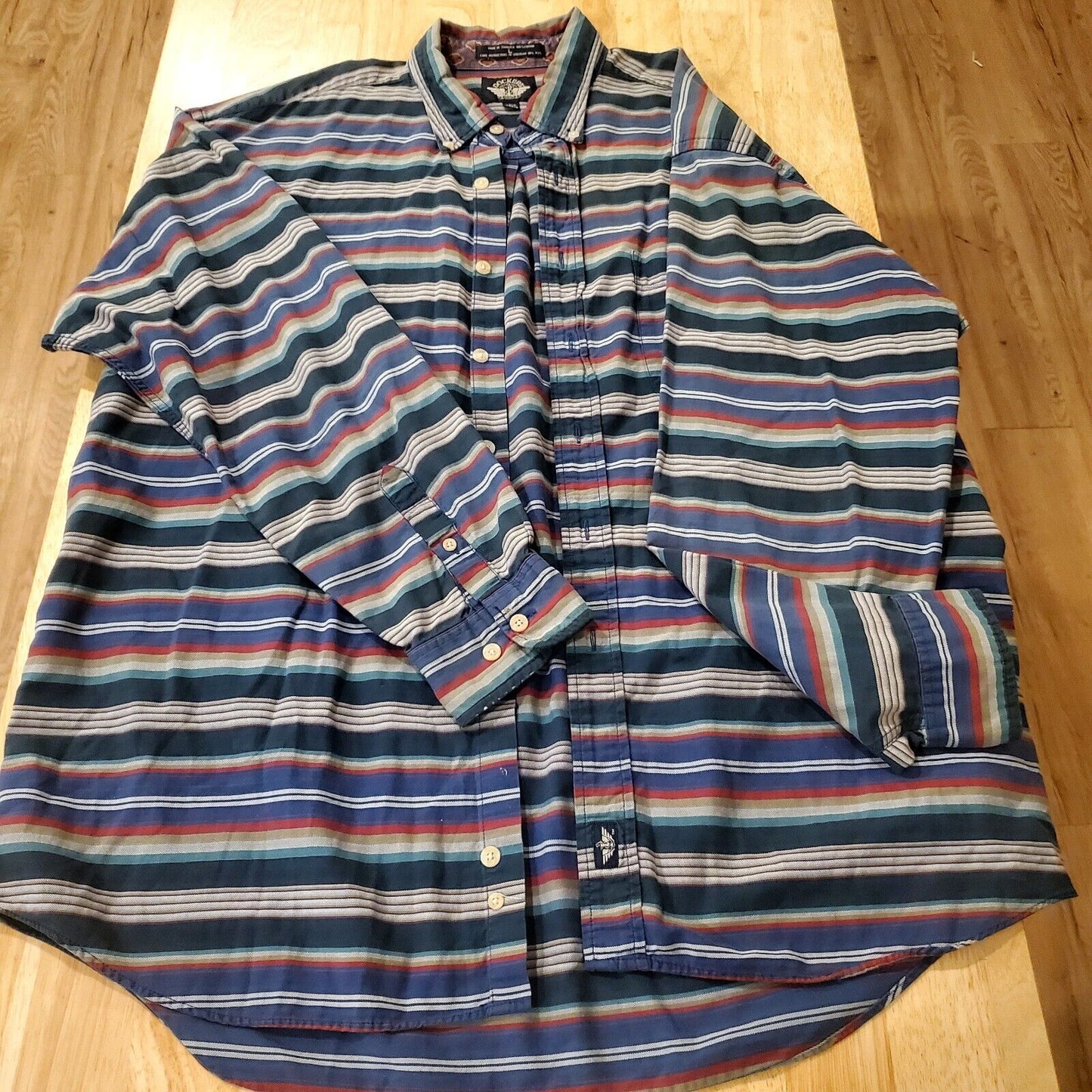 Vintage Dockers Striped Shirt Men's Large Button Down Long Sleeve White Green
