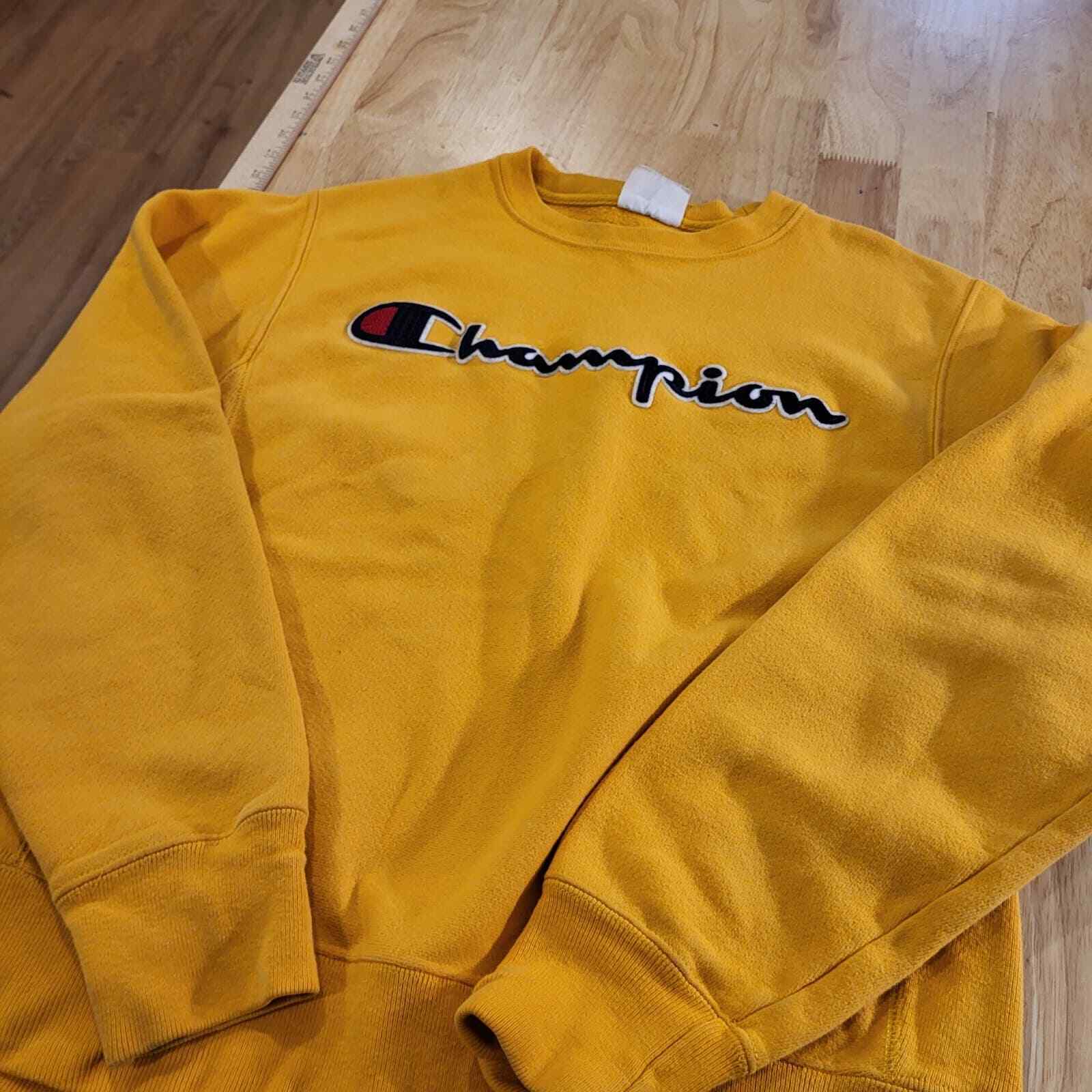 Yellow Champion Long Sleeve Sweatshirt 21" Pit to Pit Size Sm. Logo Applique 