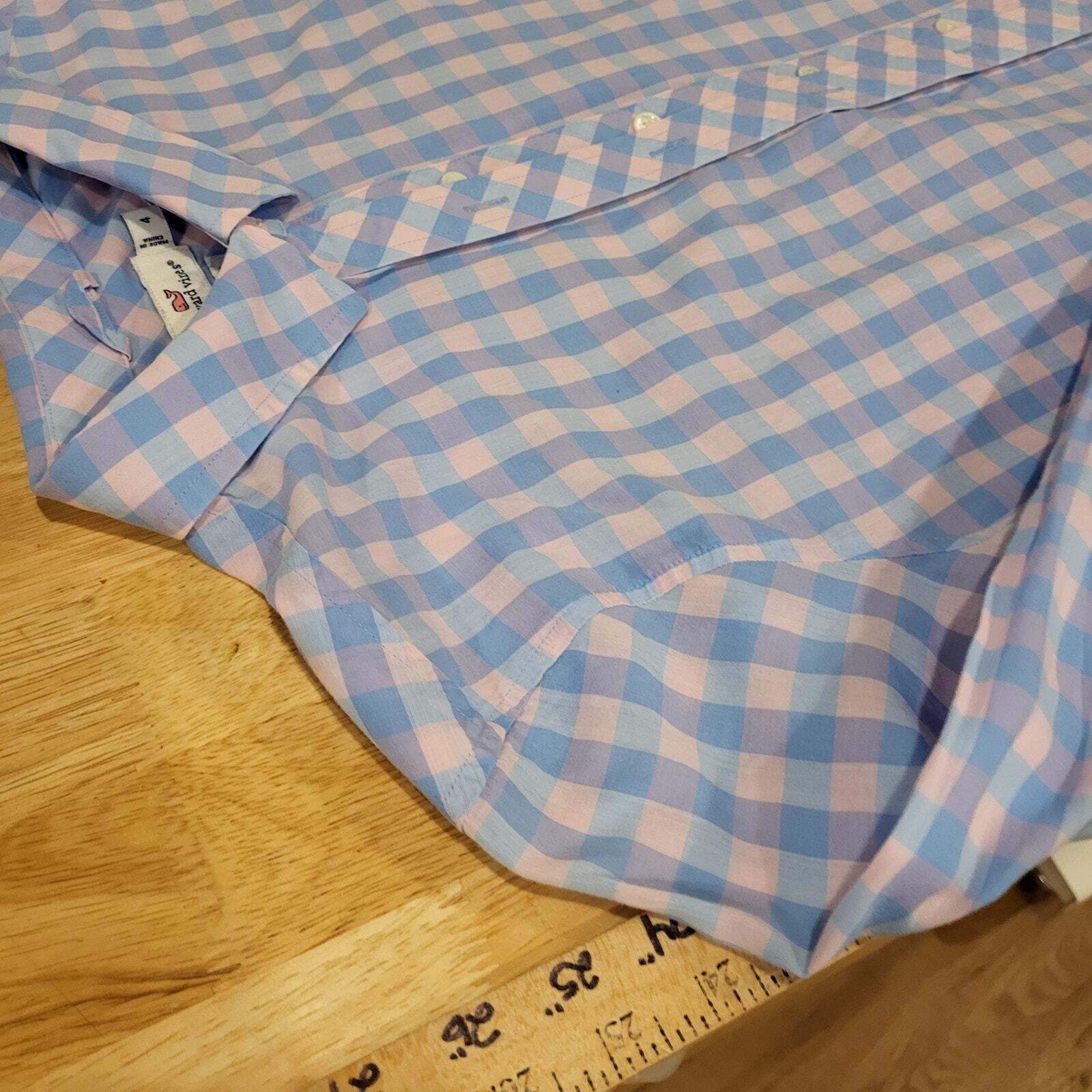 Vineyard Vines Pink & Blue Gingham Collared Button Down Size 4 Long Sleeve