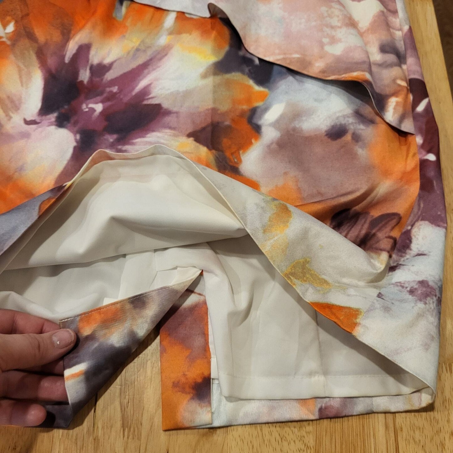 Rickie Freemen For Teri Jon Orange Purple Watercolor Pencil Dress Flounce 10