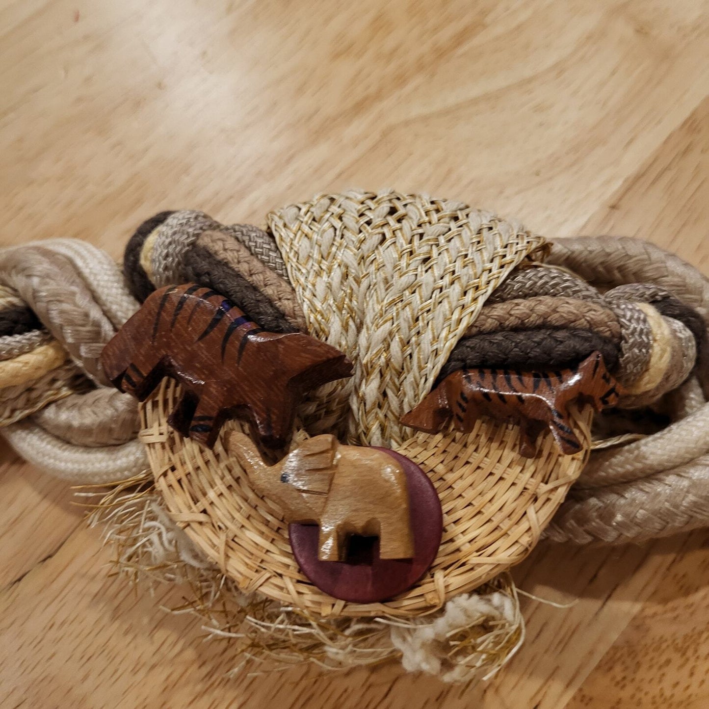Leather Shop 80's Wooden Animal Belt Vintage Stretch Knot Bohemian Africa 