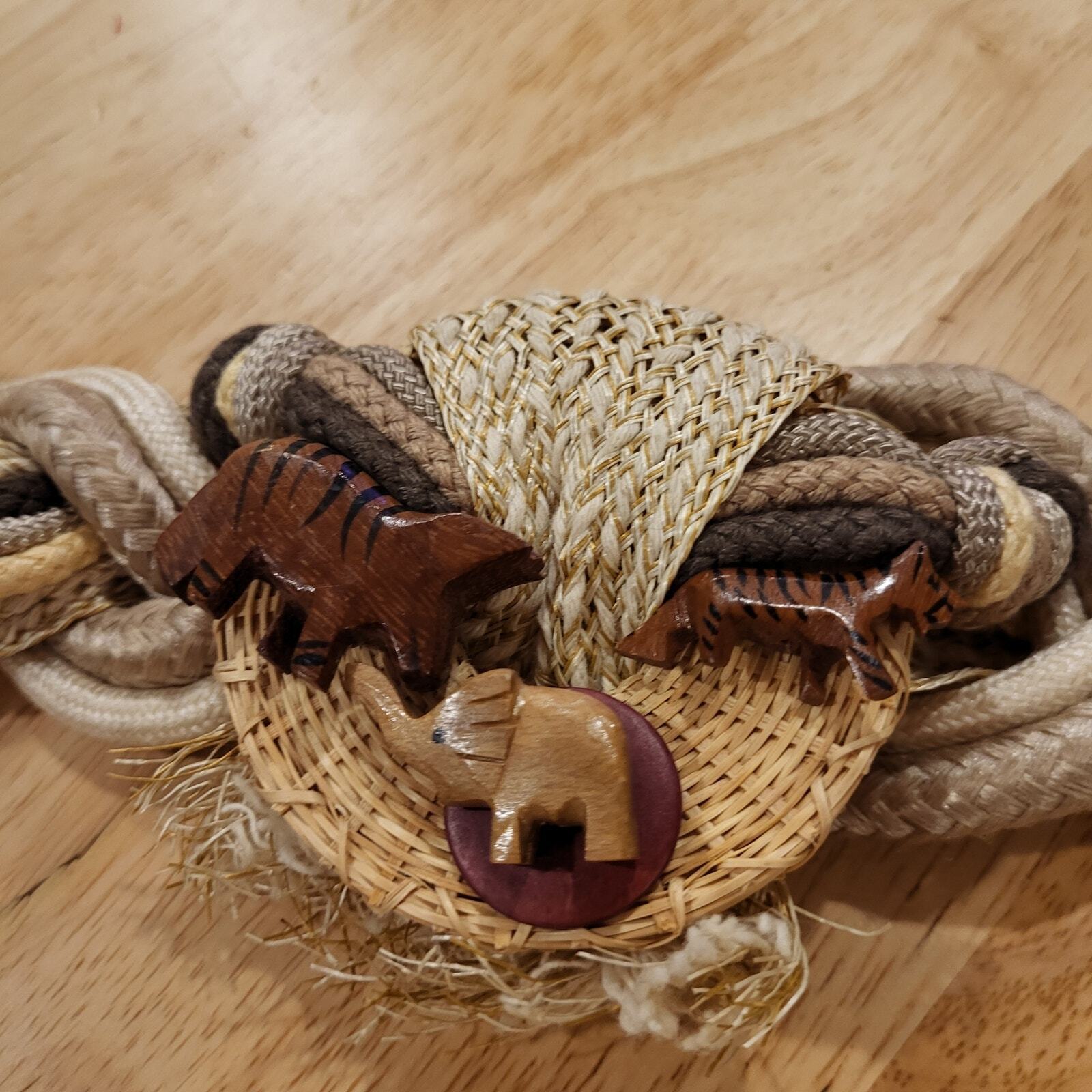 Leather Shop 80's Wooden Animal Belt Vintage Stretch Knot Bohemian Africa 