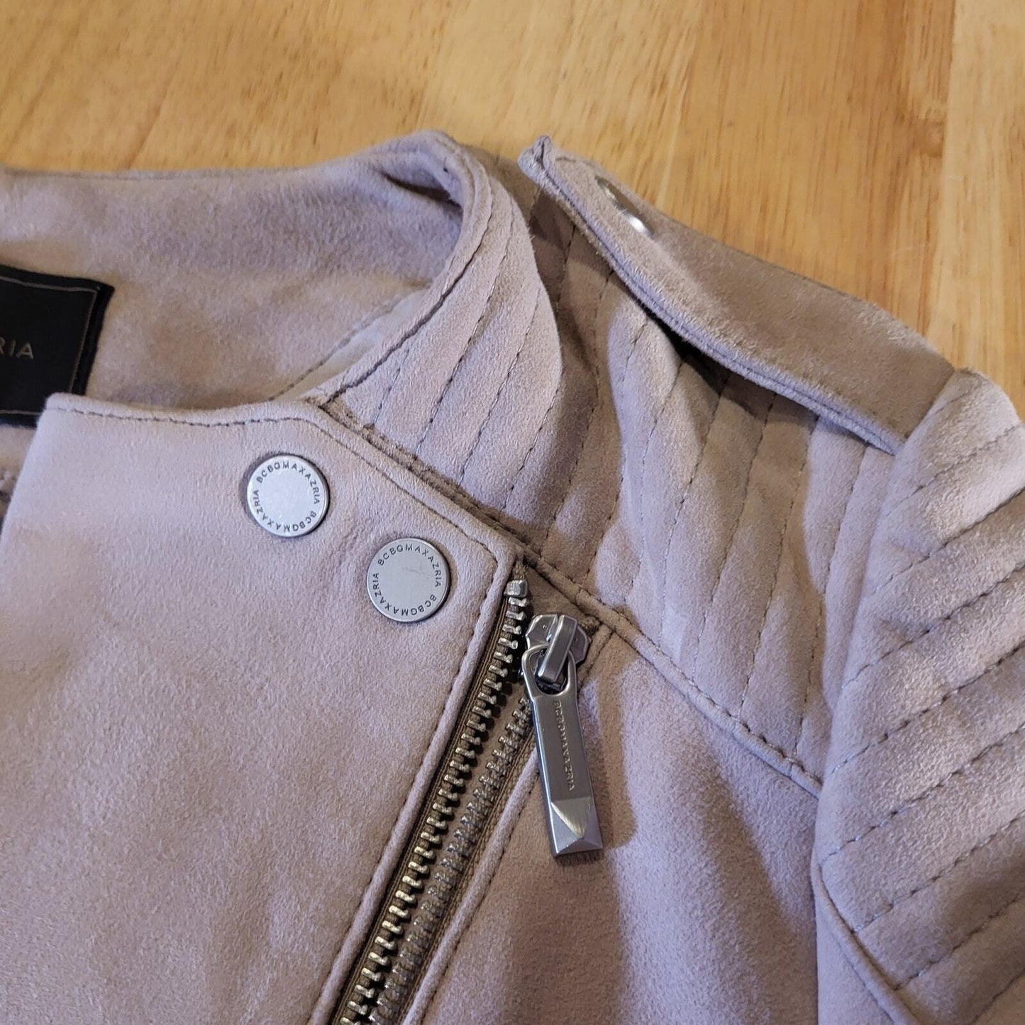 BCBGMAZAZRIA xs Cream Beige Suede Moto Jacket 100% Goat Leather