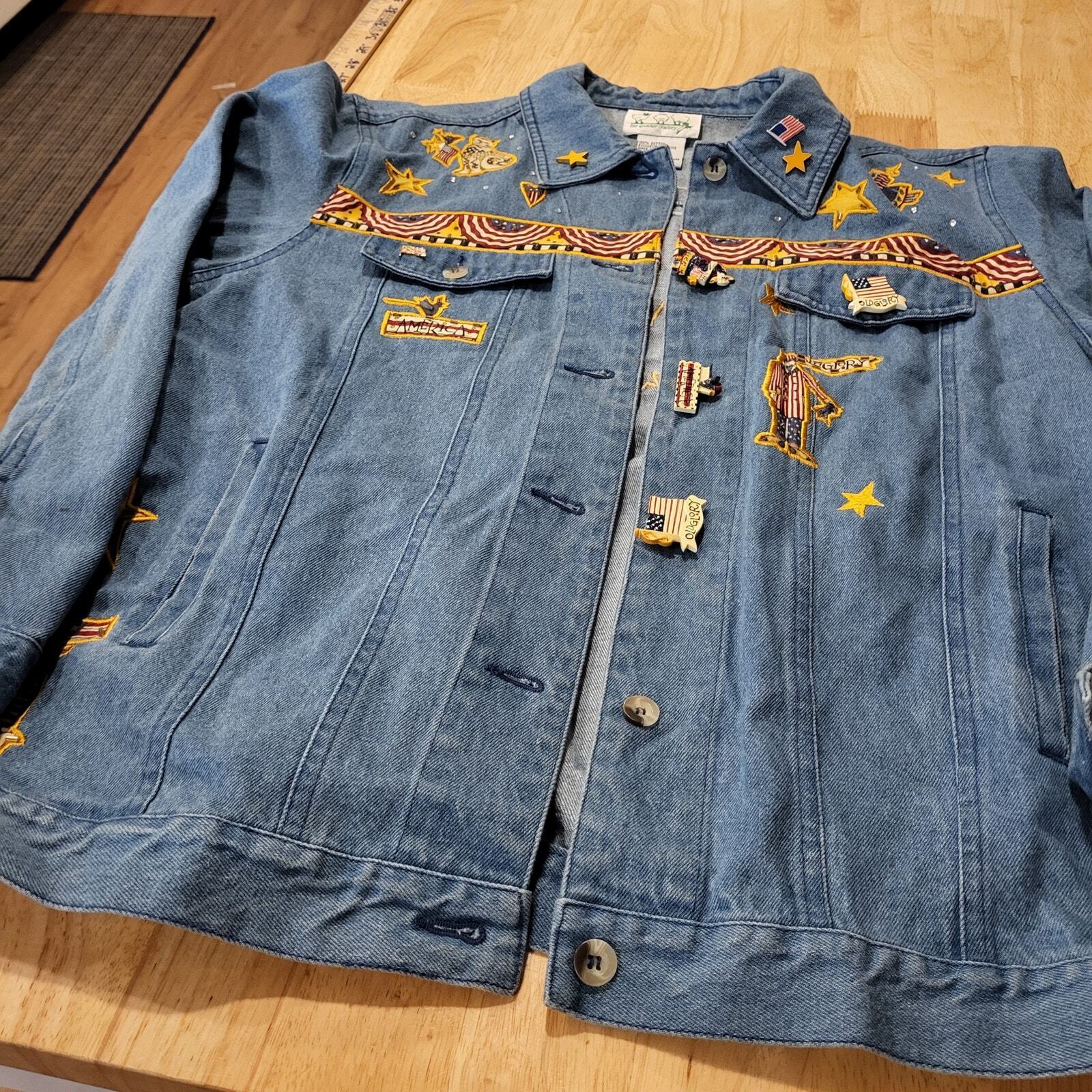 The Quacker Factory America Embroidered Jean Jacket Small