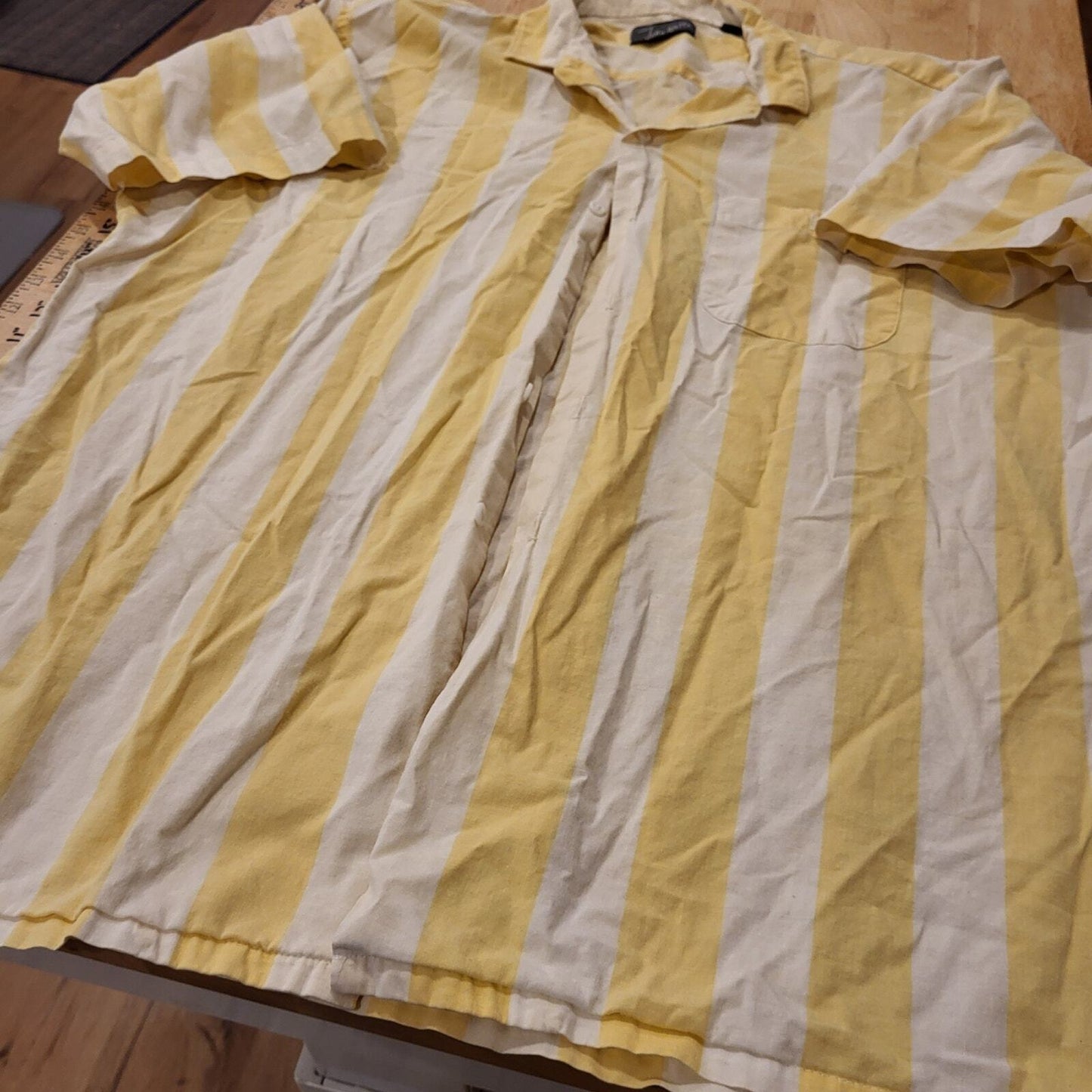 John Weitz Yellow & White Striped Classic Button Down Collared Cotton XL 