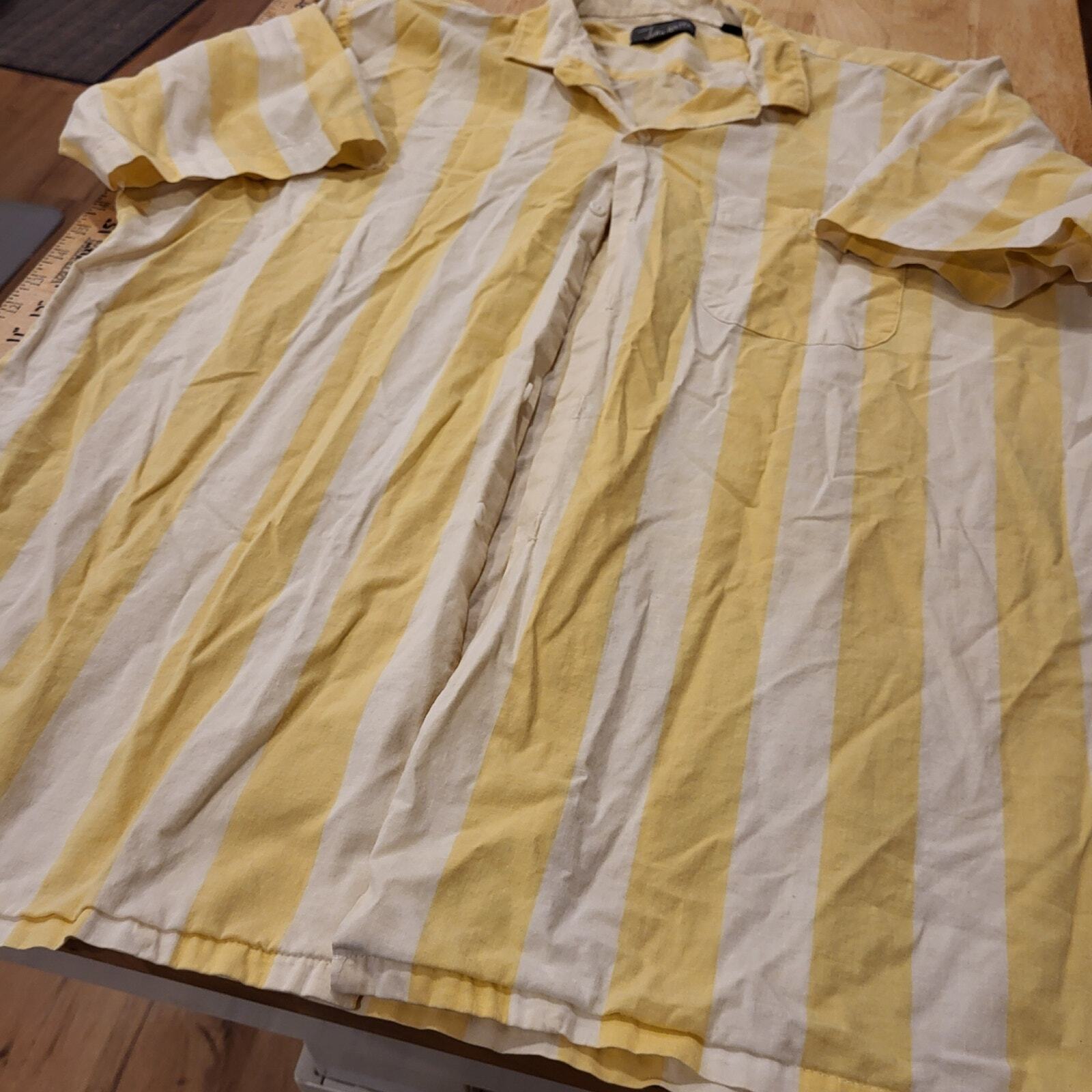 John Weitz Yellow & White Striped Classic Button Down Collared Cotton XL 