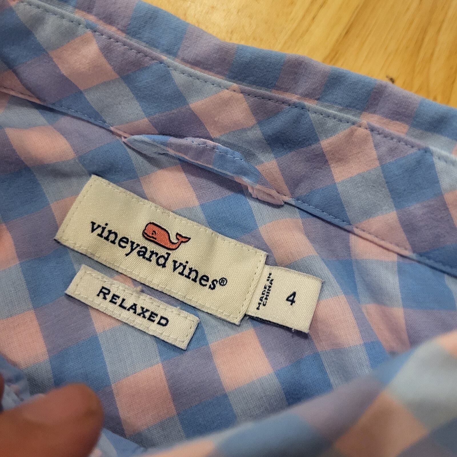 Vineyard Vines Pink & Blue Gingham Collared Button Down Size 4 Long Sleeve