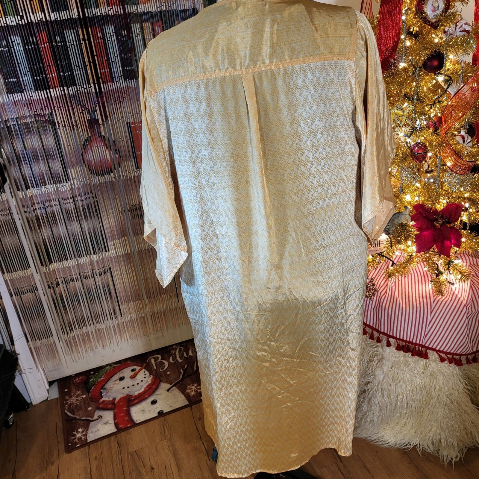 Silky Gold Bohemian Coverup Robe Pockets Long 