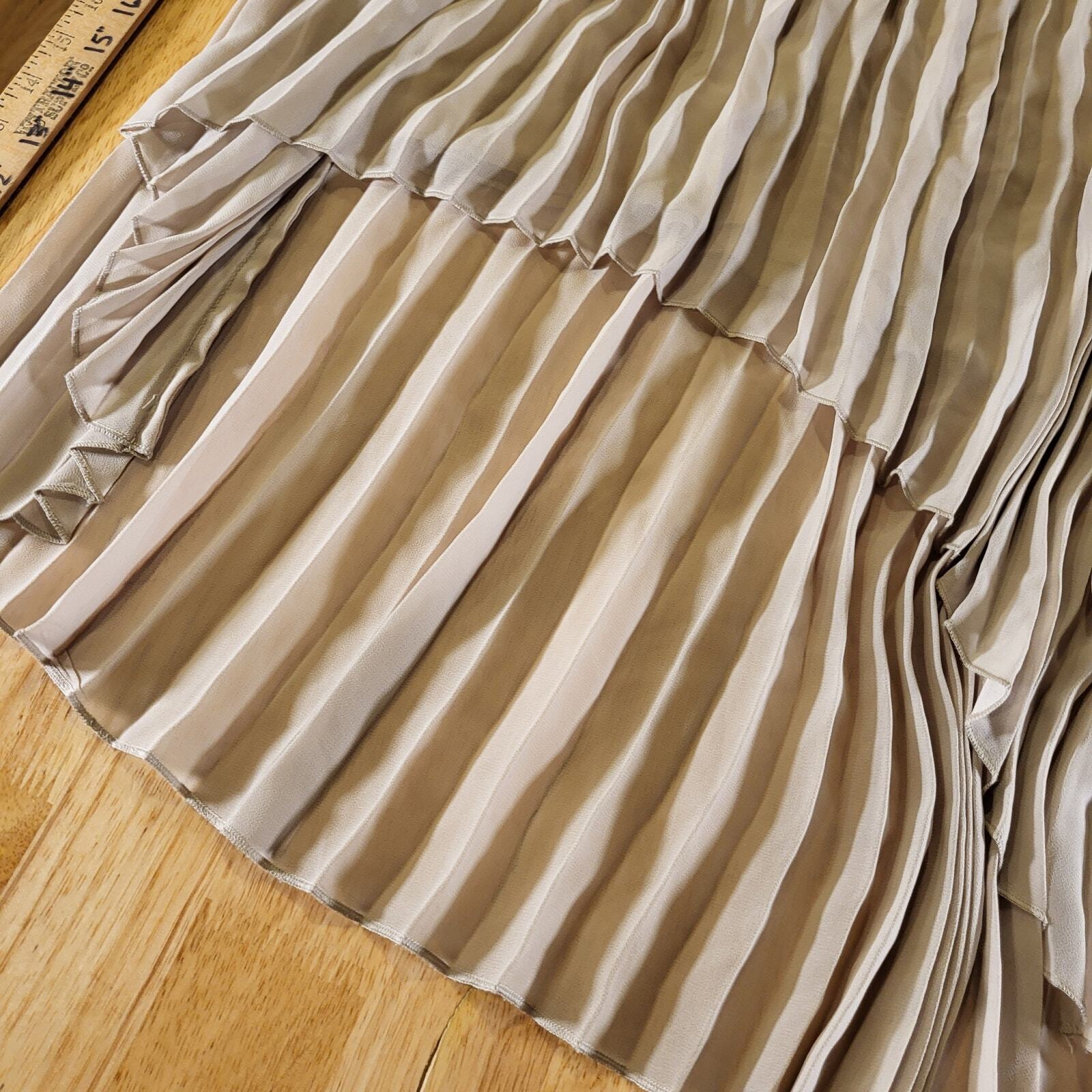 Philosophy Beige Pleated Elastic Waist High Low Skirt Extra Small