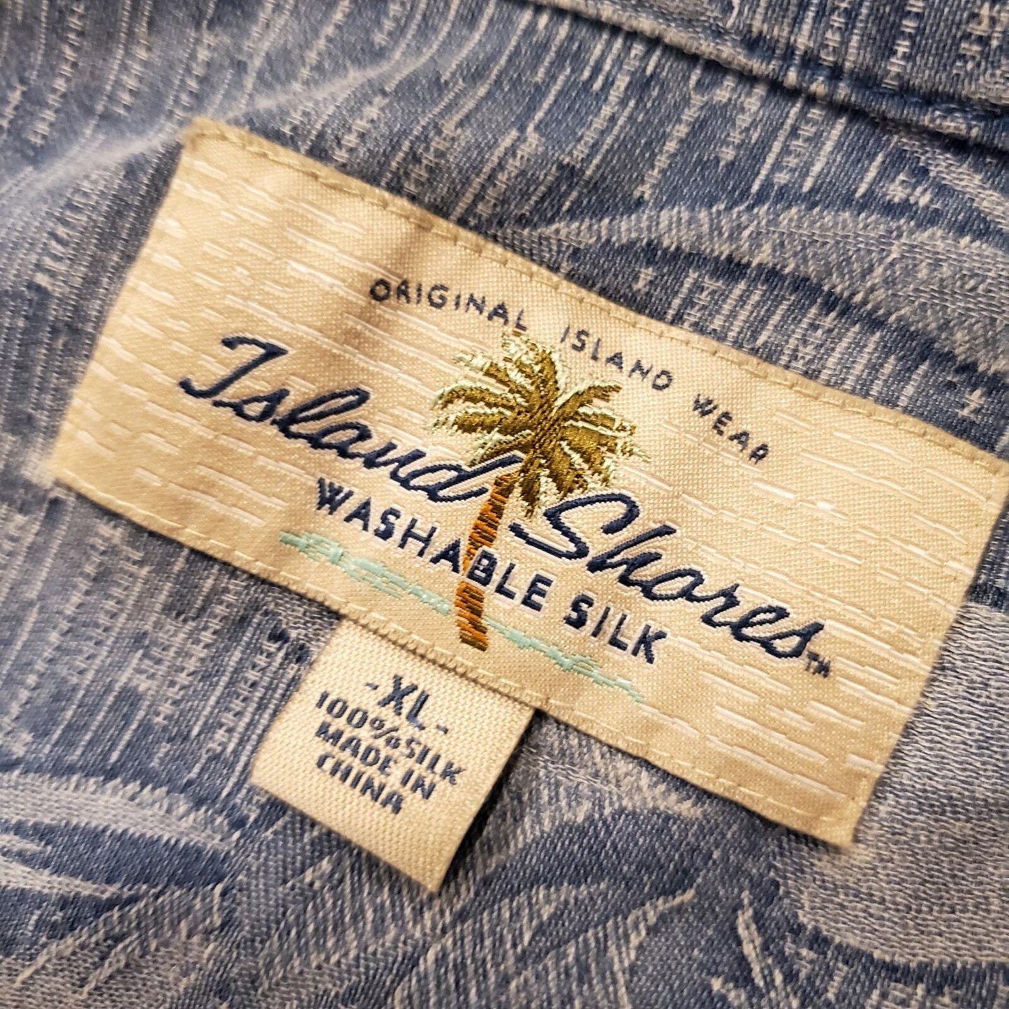 Blue Washable Silk Hawaiian Button Down XL Island Shores