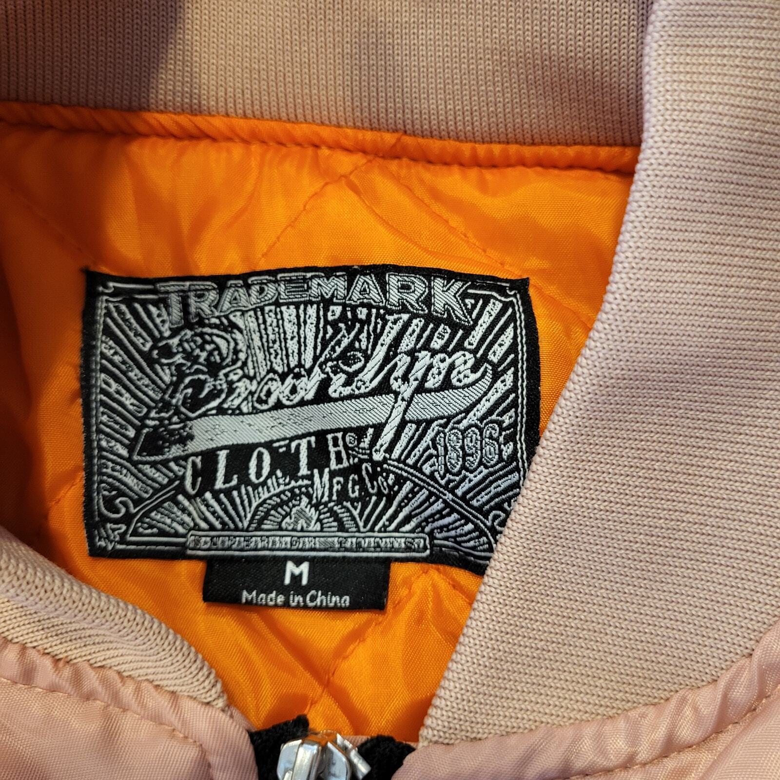 Brooklyn Cloth Pink Bomber Jacket Orange Lining Medium 23" Pit to Pit