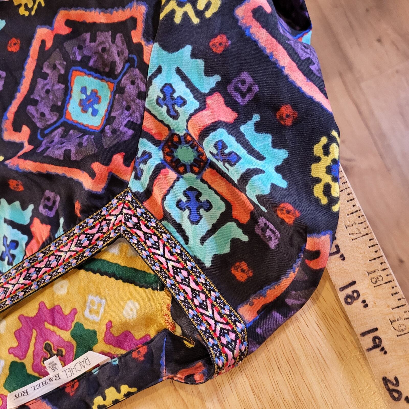 Colorful African Print Unique Front Button Yellow Blue Purple xs 16" P2P