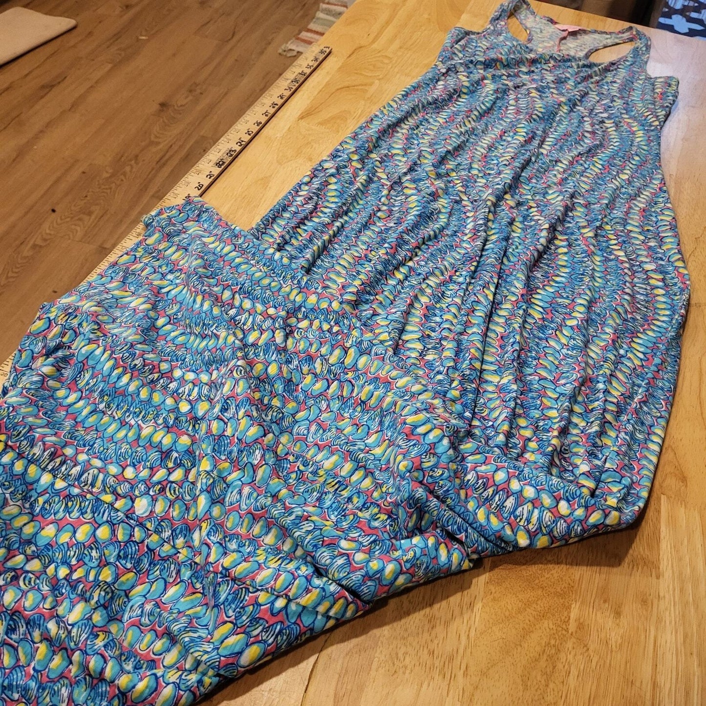 Lilly Pulitzer Muscle Print Blue Tank Maxi T-shirt Dress 60" Long 17" Pit 2 Pit