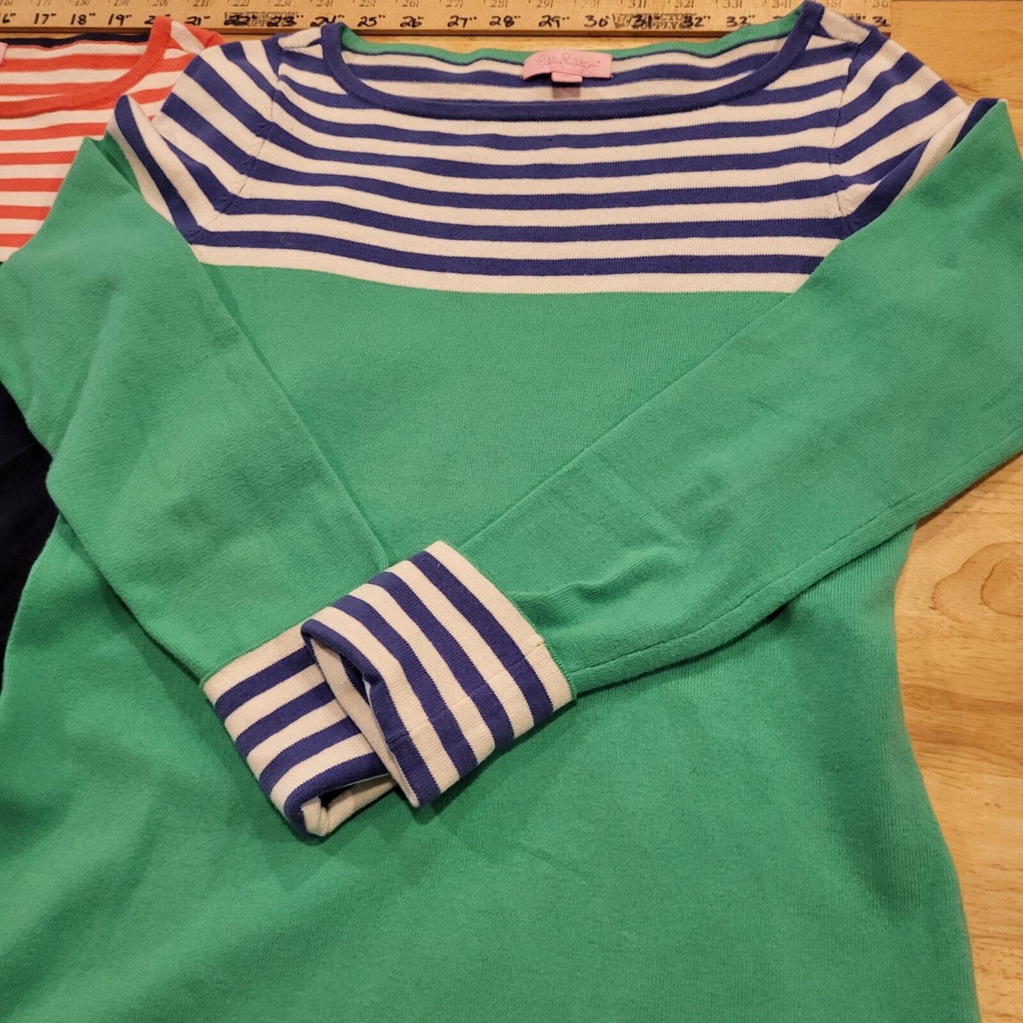 Lilly Pulitzer Lot of 2 Striped Color Blocked Sweaters Blue Green Salmon White S