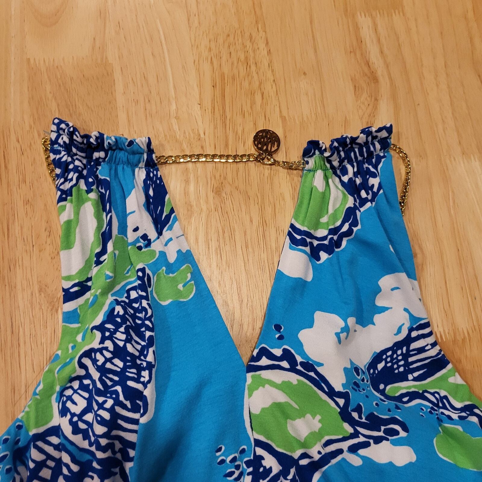 Lilly Pulitzer Calissi Sound The Horn Maxi Jersey Dress Gold Necklace Neckline