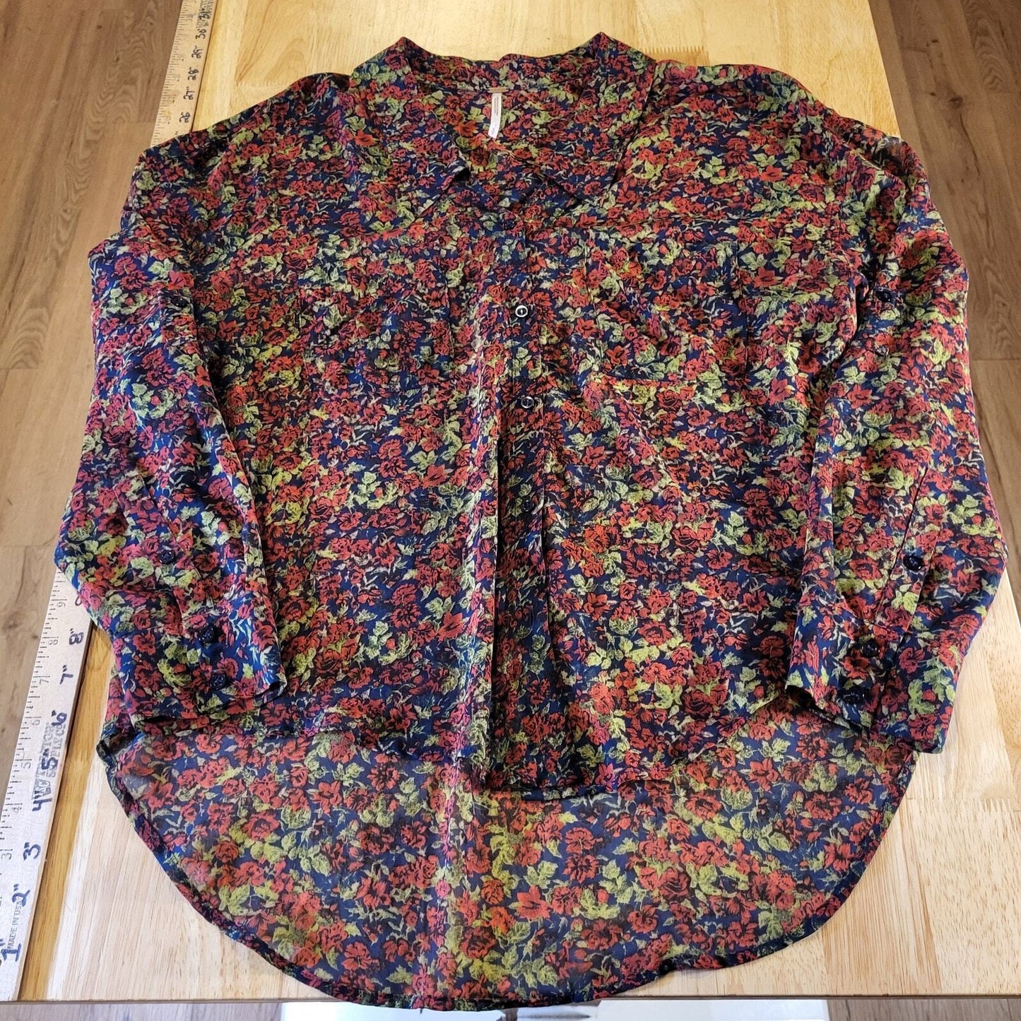Free People Burgundy Floral Button Down Collared Shirt Small