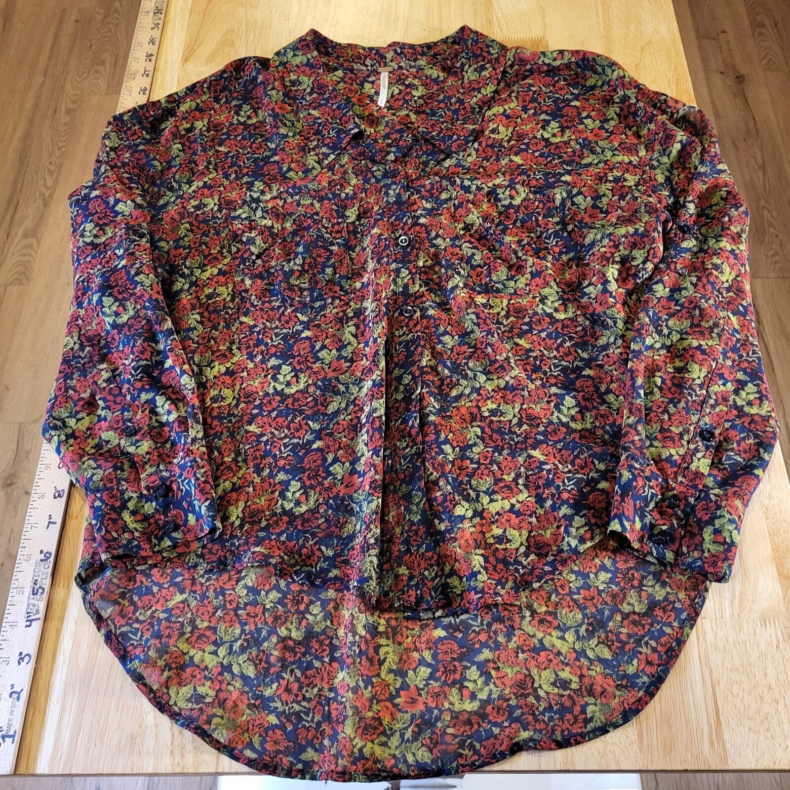 Free People Burgundy Floral Button Down Collared Shirt Small