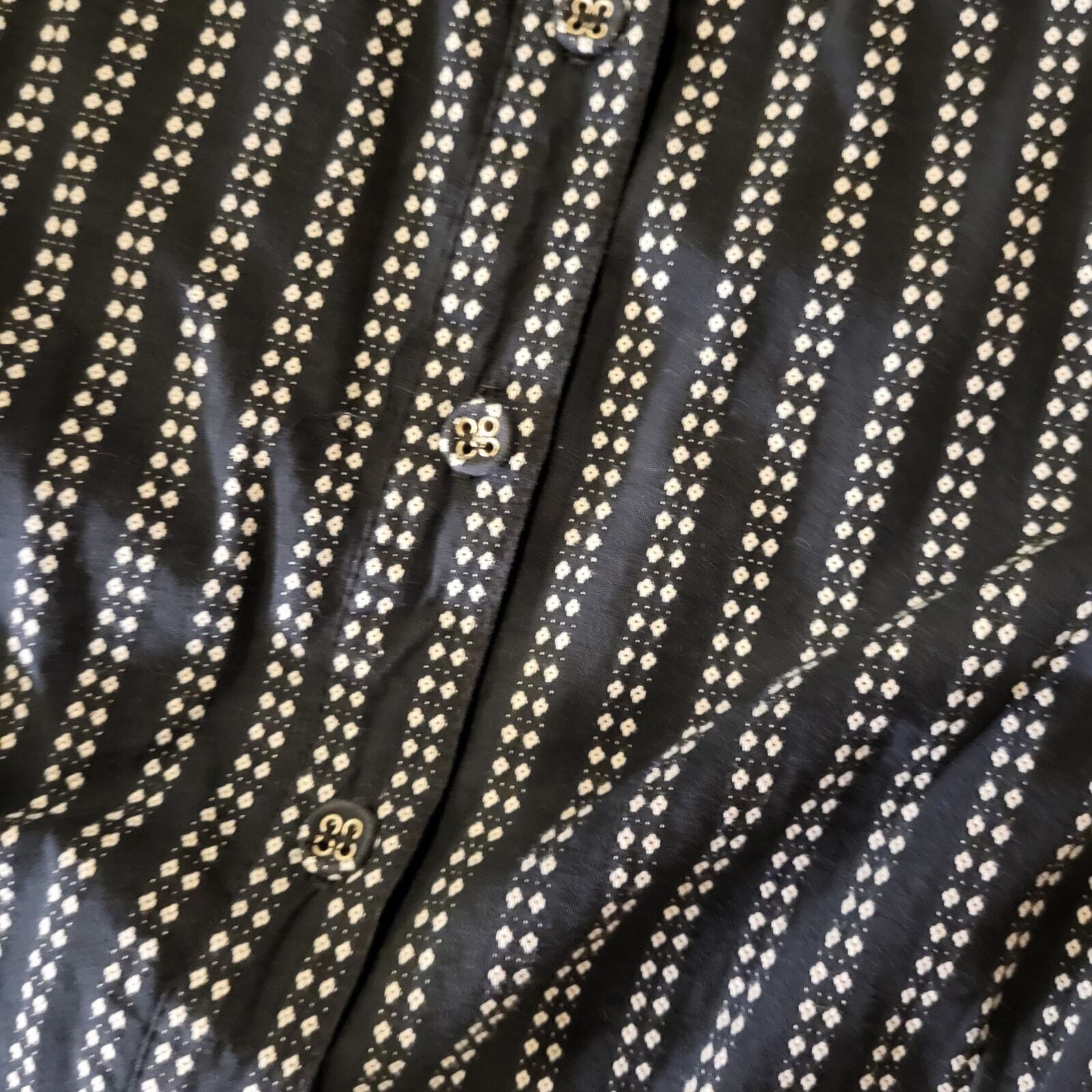 Charter Club Blue Striped Dot Button Shirt Dress Cap Sleeve Mandarin Collar 14