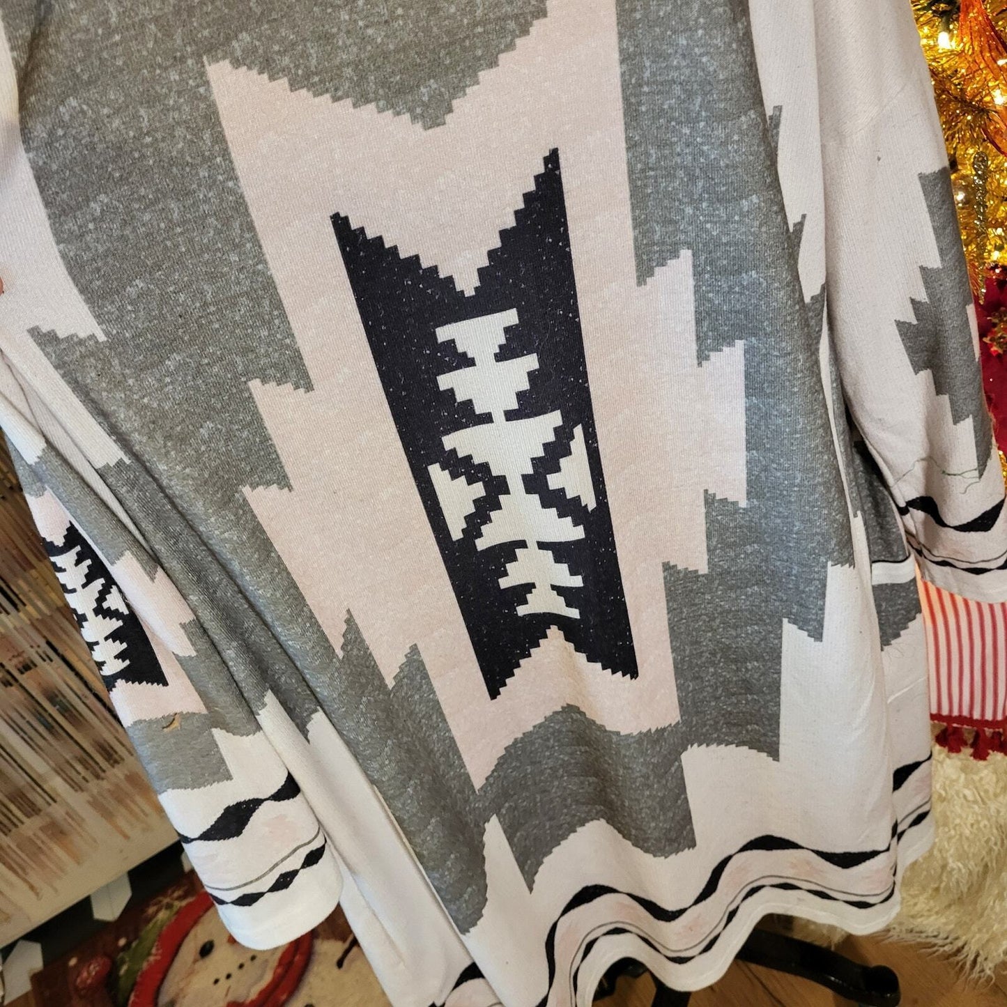 Aztec Print Long Jersey Cardigan Pink Gray Black Lightweight Probably Shein