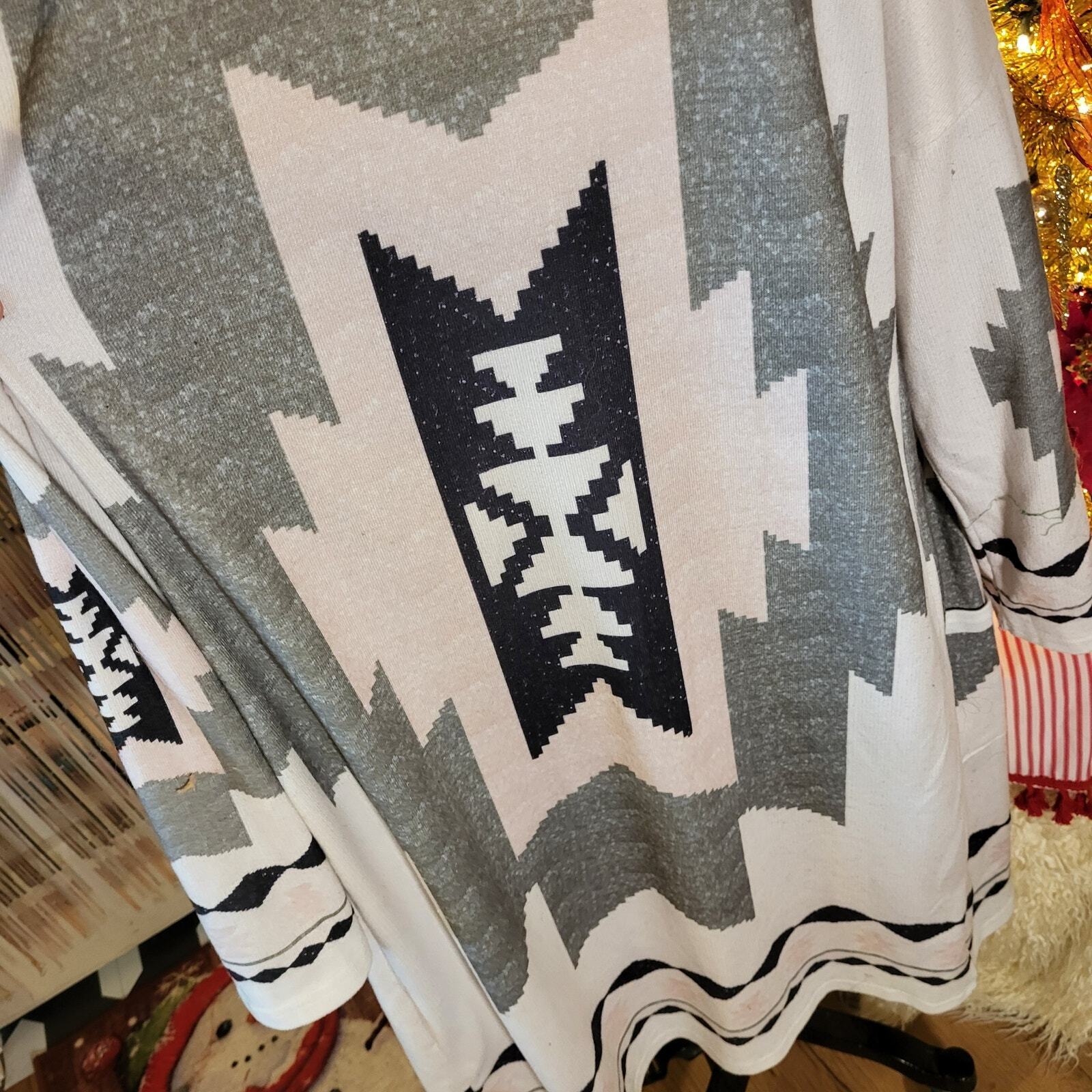 Aztec Print Long Jersey Cardigan Pink Gray Black Lightweight Probably Shein