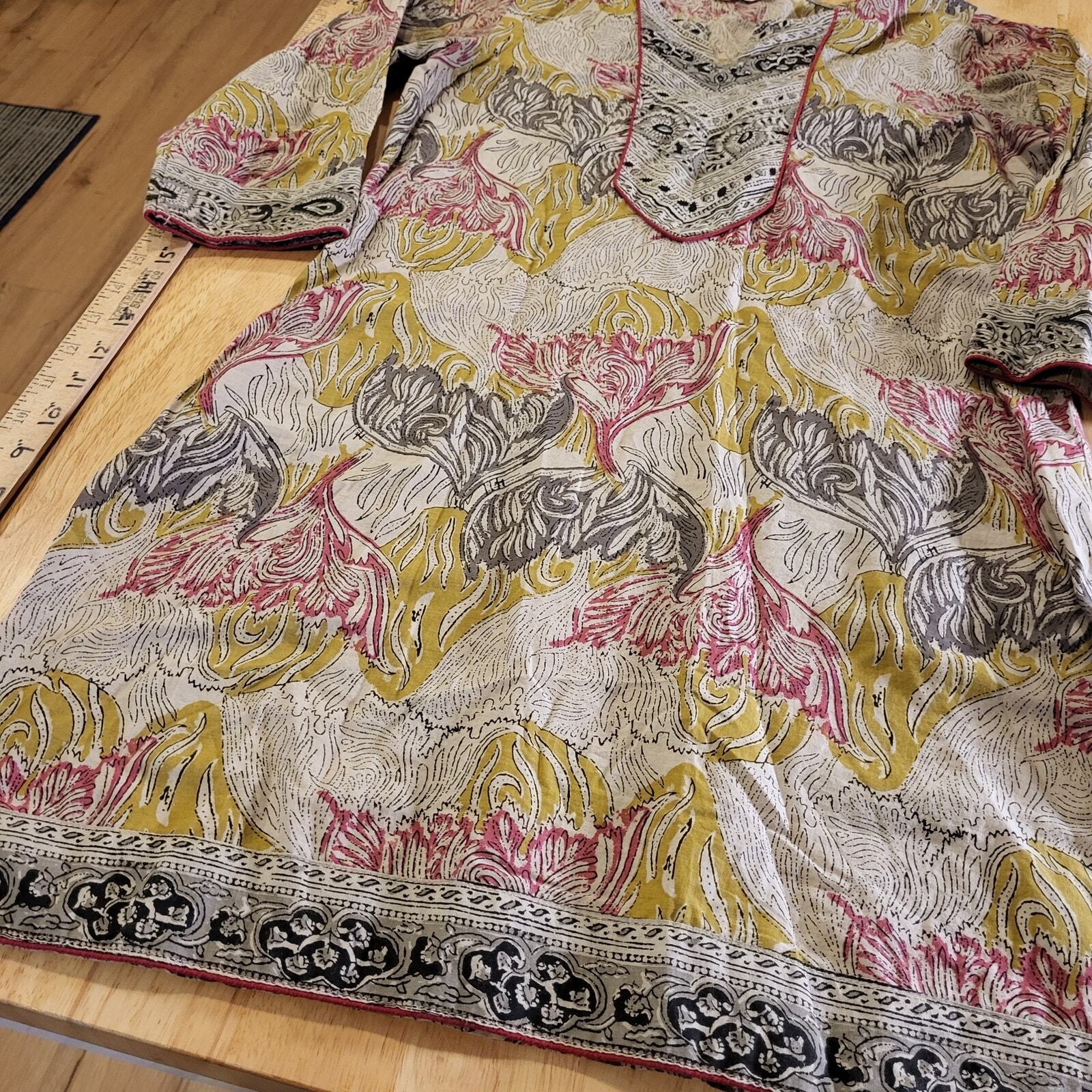 Cotton India Printed Blouse Woven 3/4 Sleeve Small