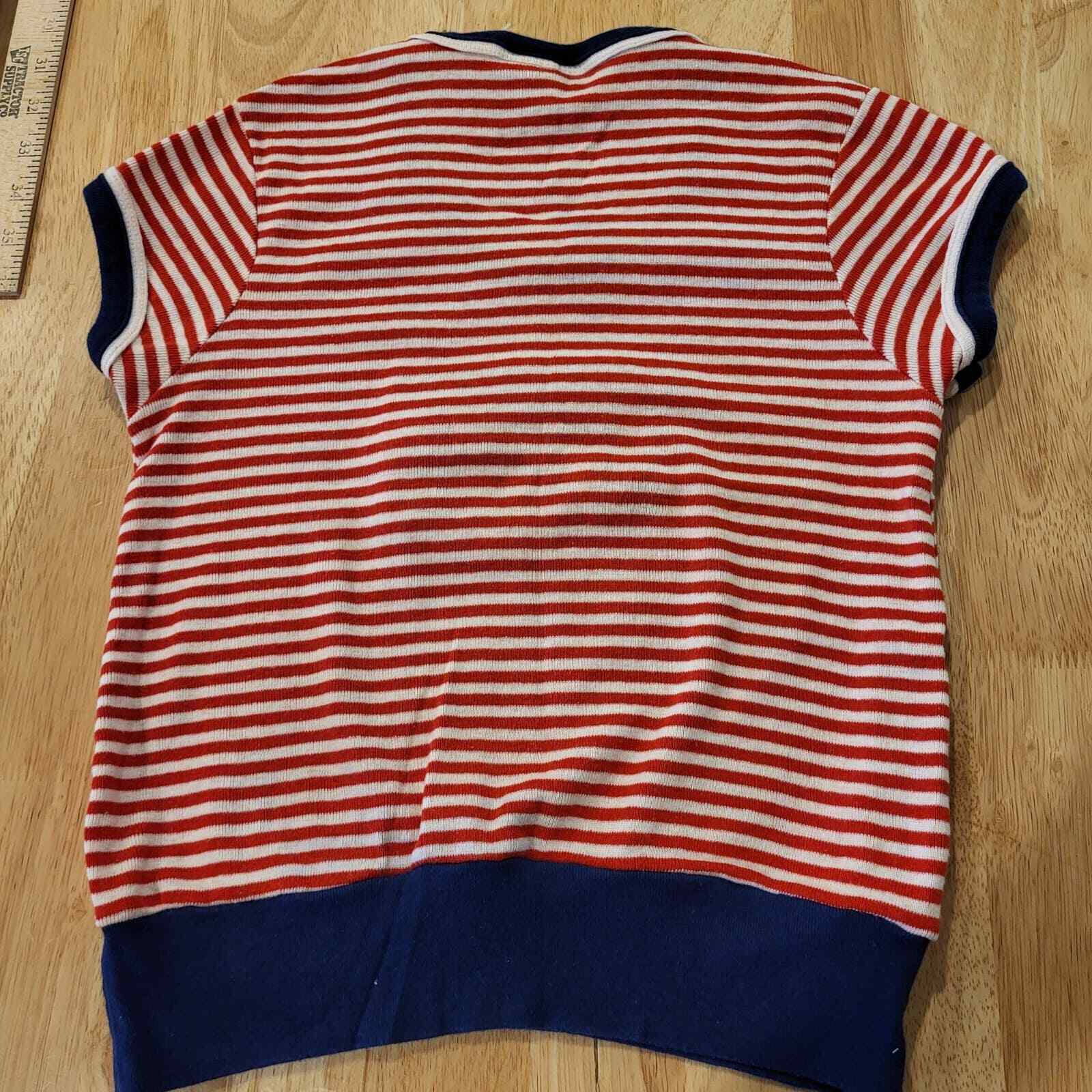 Vintage Red White Blue Striped First Mate Knit 100% Cotton Short Sleeve T-shirt