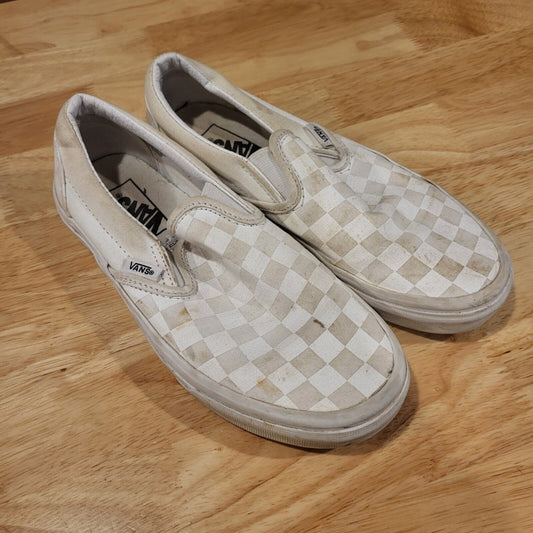 Us Women's Size 6 Vans Checkerboard Slides Beige White 9"