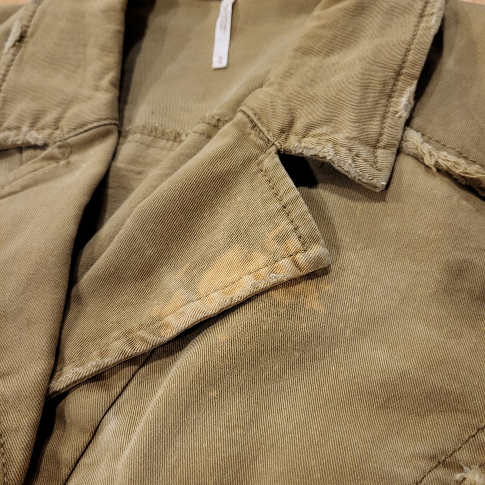 Khaki beige Free People Ruffle Back lace up sleeve Coat (See Bleach Mark) 