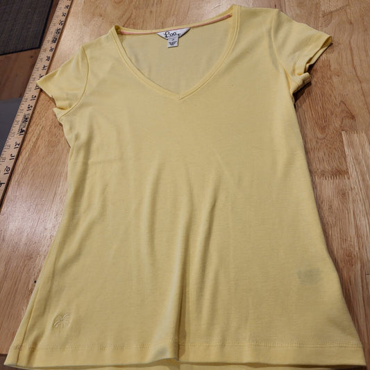 Lilly Pulitzer Basic T-shirt Butter Yellow 100% Cotton XS V-neck Cap Sleeve