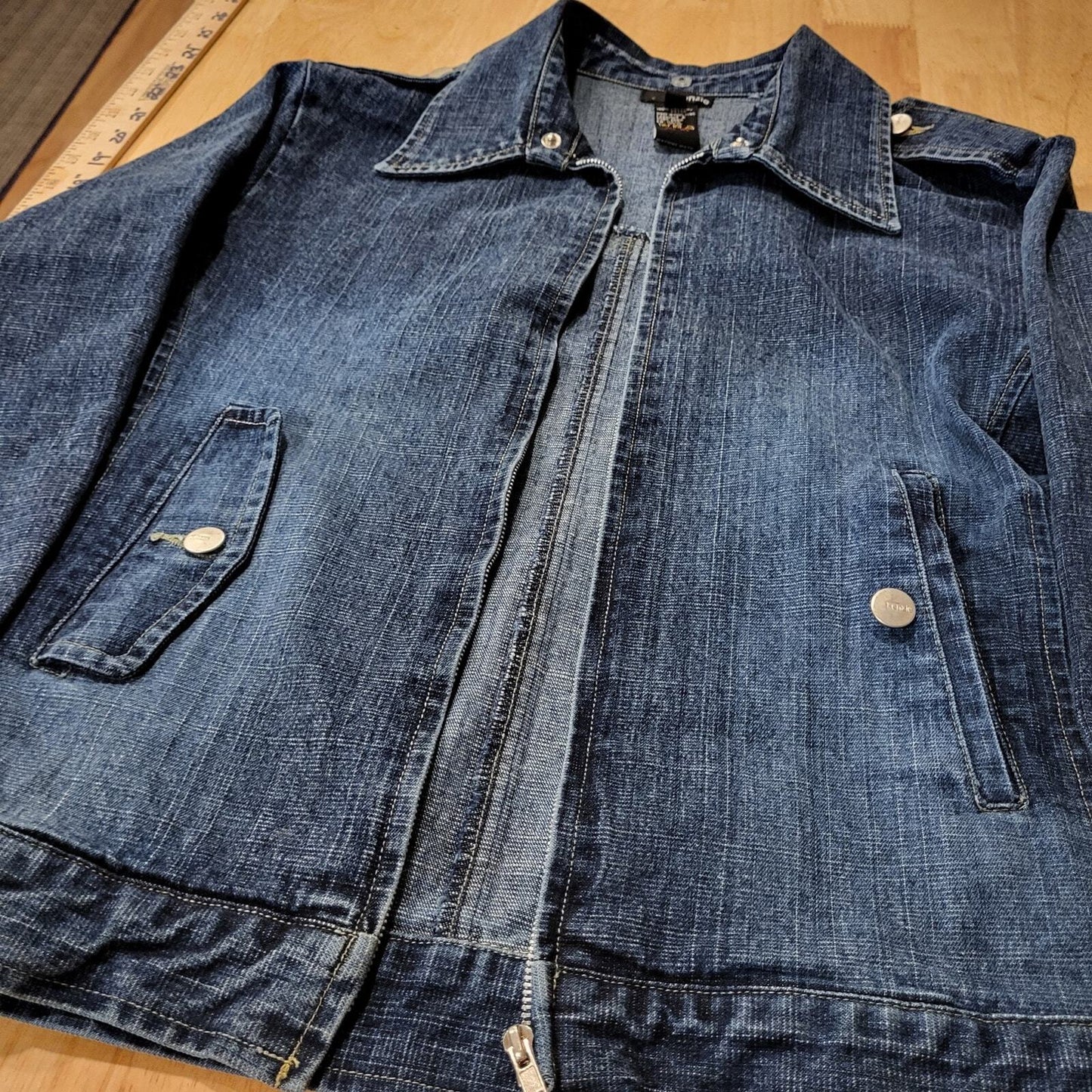 Kenzis Size 6 Denim Jacket Pockets zip Stretch 18" pit to pit