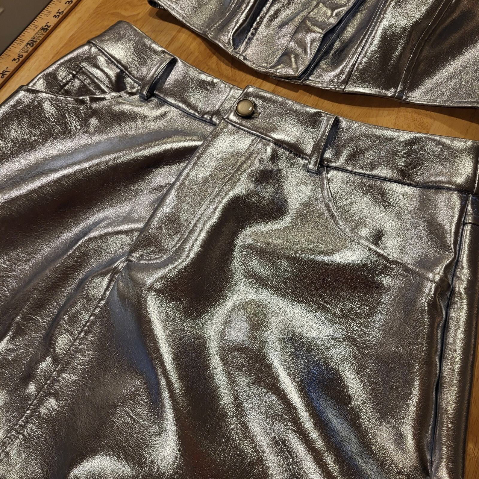 Nwt House of Harlow metallic pleather skirt & top set Large 32" Waist 19" p2p